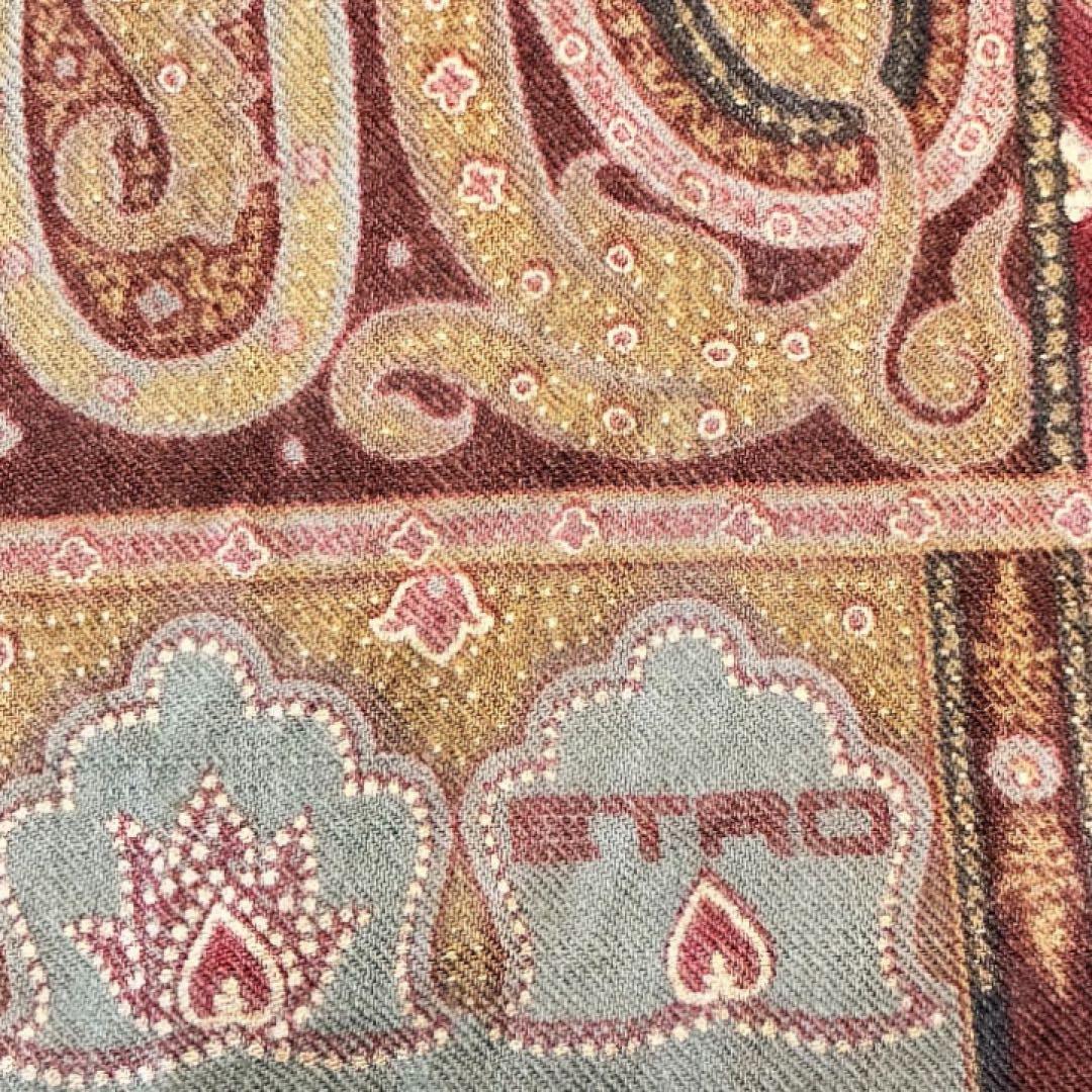 極美品✨エトロ ストールペイズリーボルドーイタリア製ウールシルクレディース大判