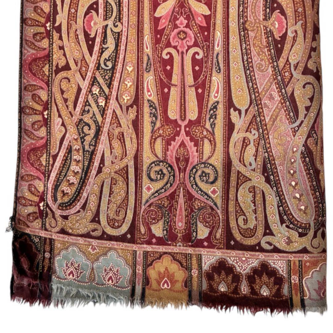 極美品✨エトロ ストールペイズリーボルドーイタリア製ウールシルクレディース大判