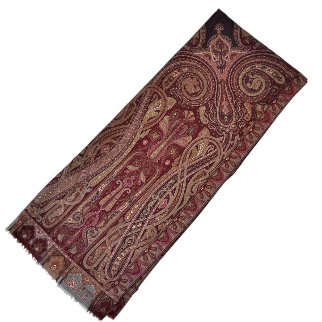 極美品✨エトロ ストールペイズリーボルドーイタリア製ウールシルクレディース大判
