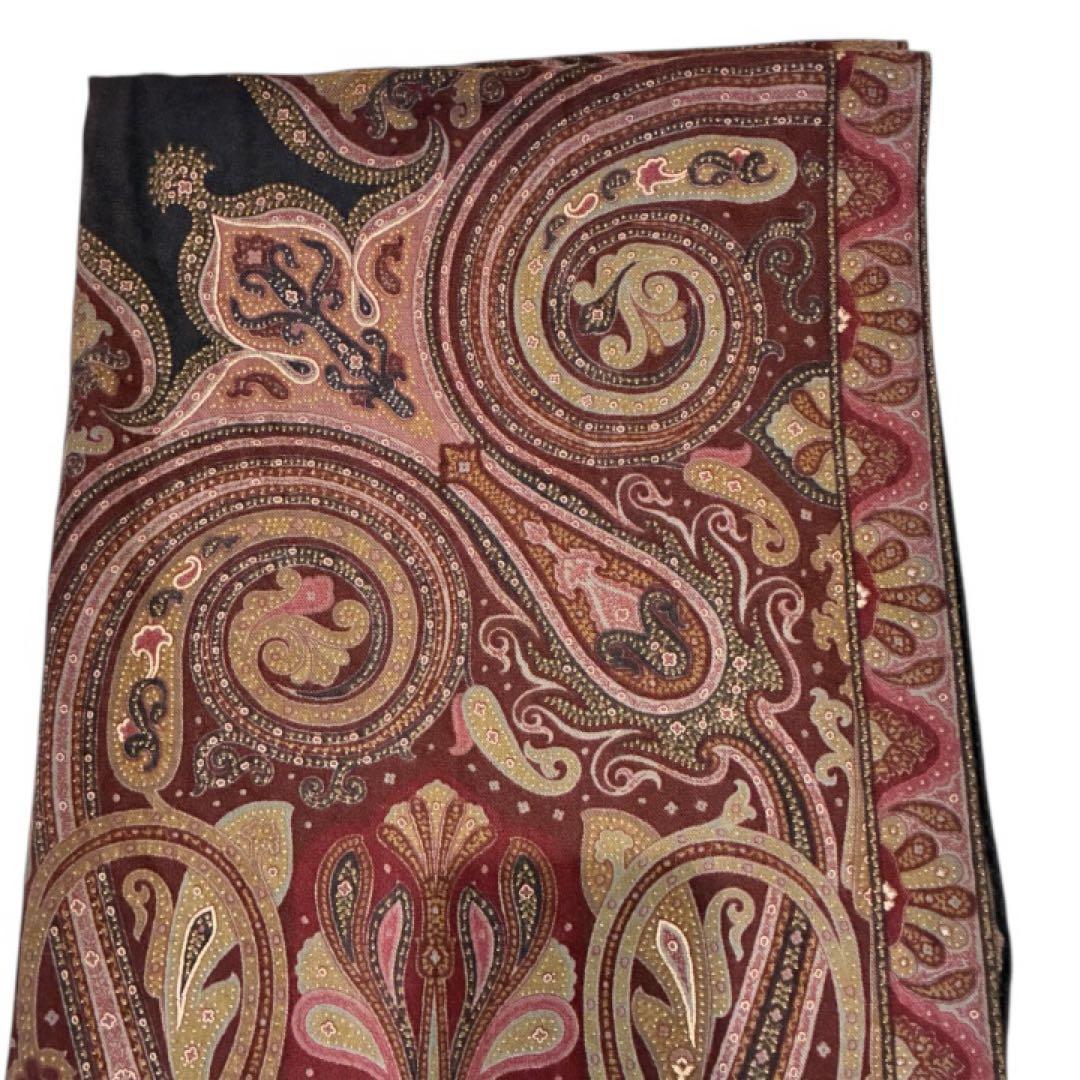 極美品✨エトロ ストールペイズリーボルドーイタリア製ウールシルクレディース大判