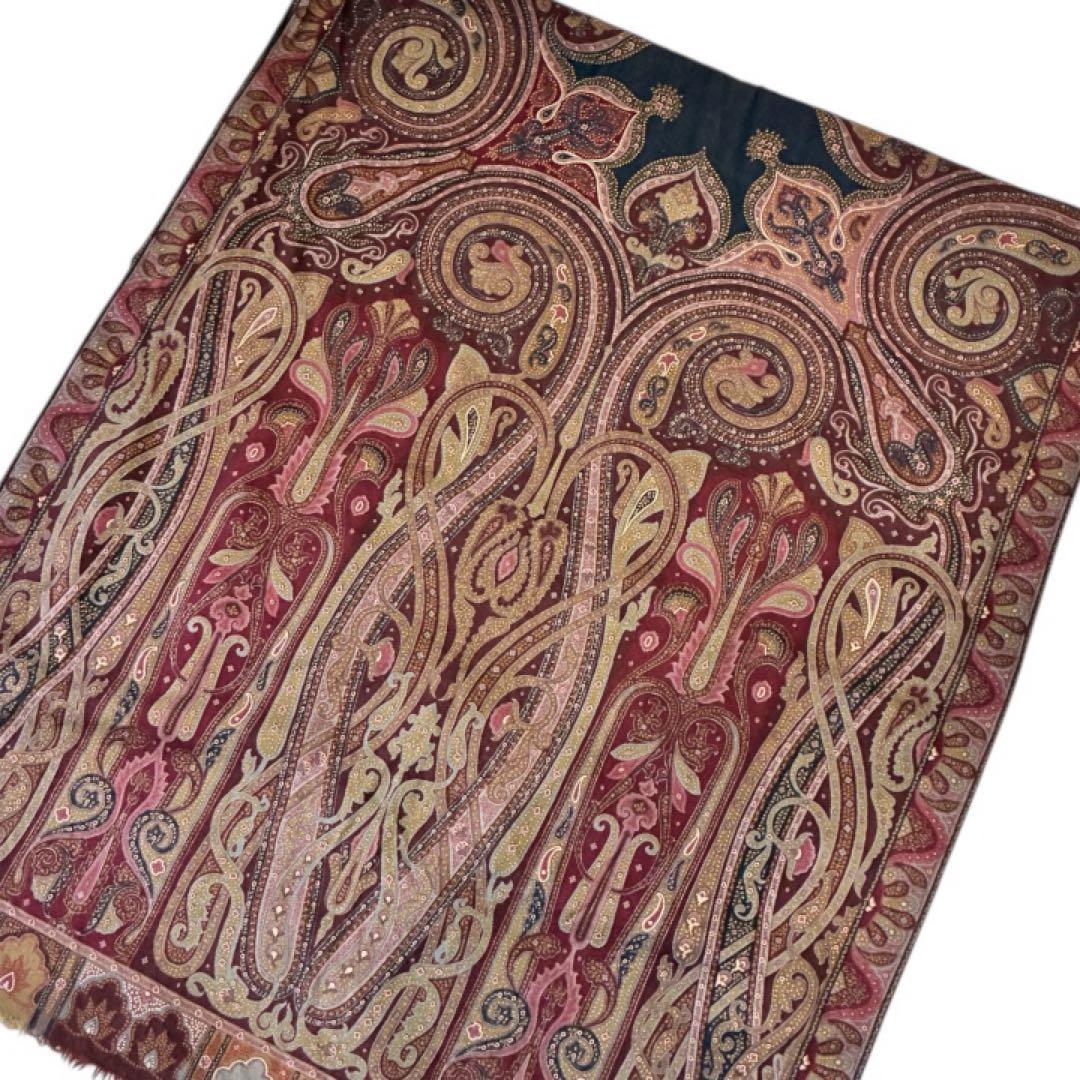 極美品✨エトロ ストールペイズリーボルドーイタリア製ウールシルクレディース大判