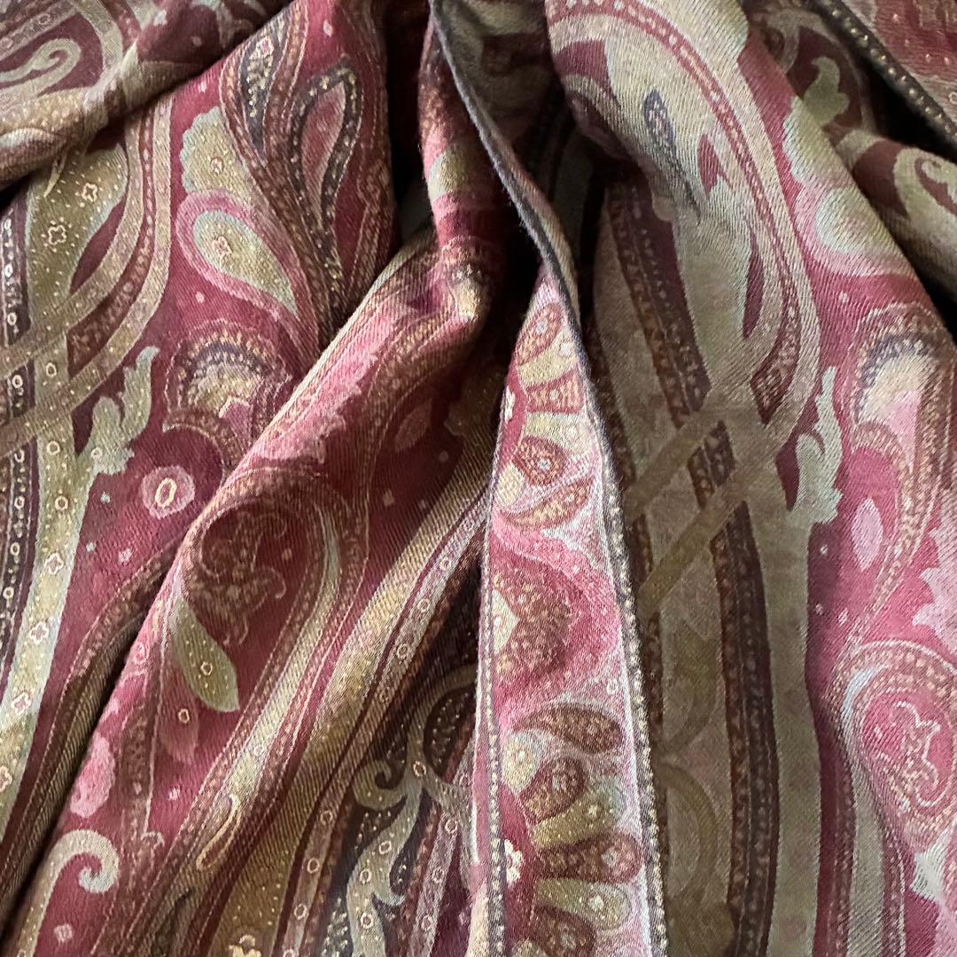 極美品✨エトロ ストールペイズリーボルドーイタリア製ウールシルクレディース大判