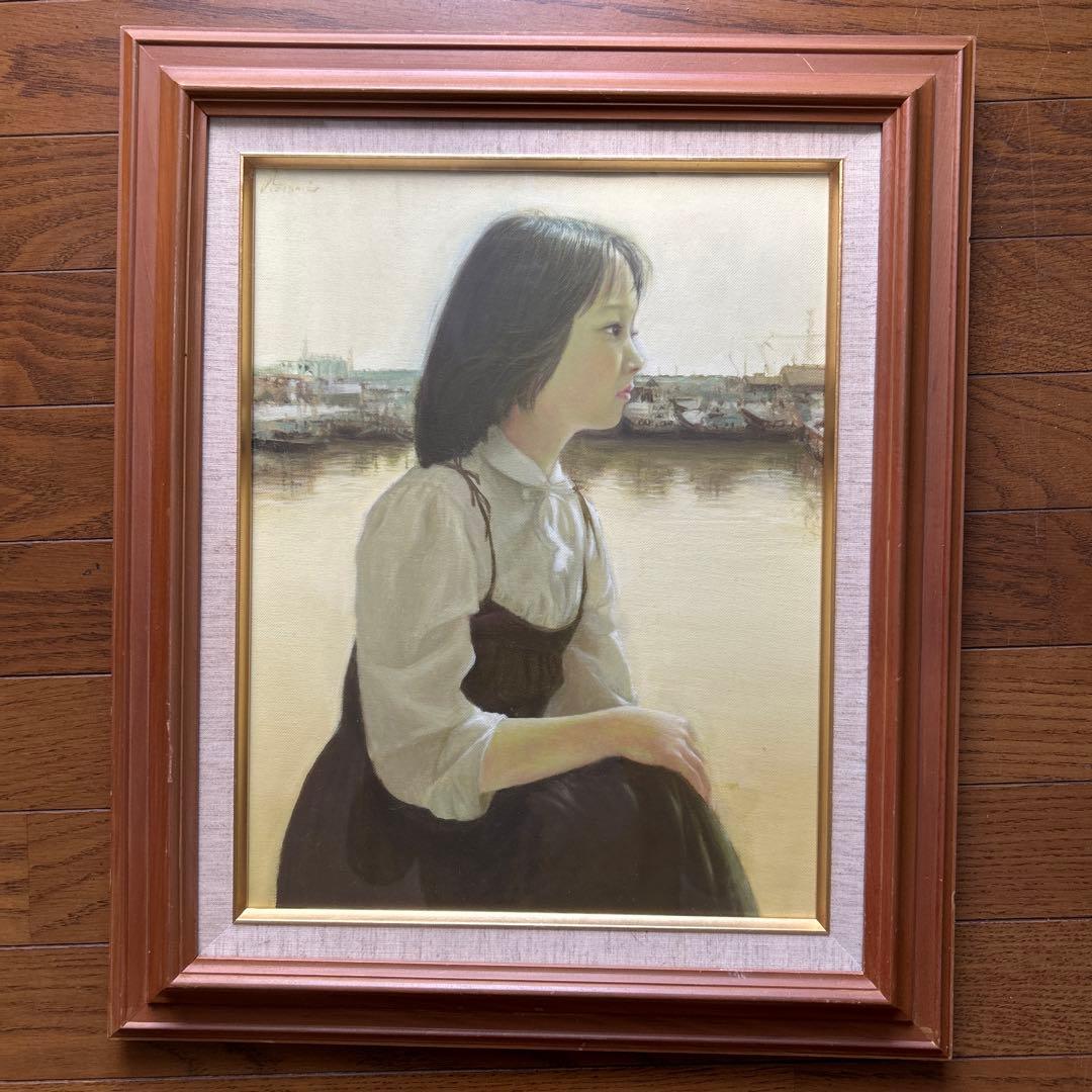 絵画　油彩画　少女　浅見純臣　「港の少女」