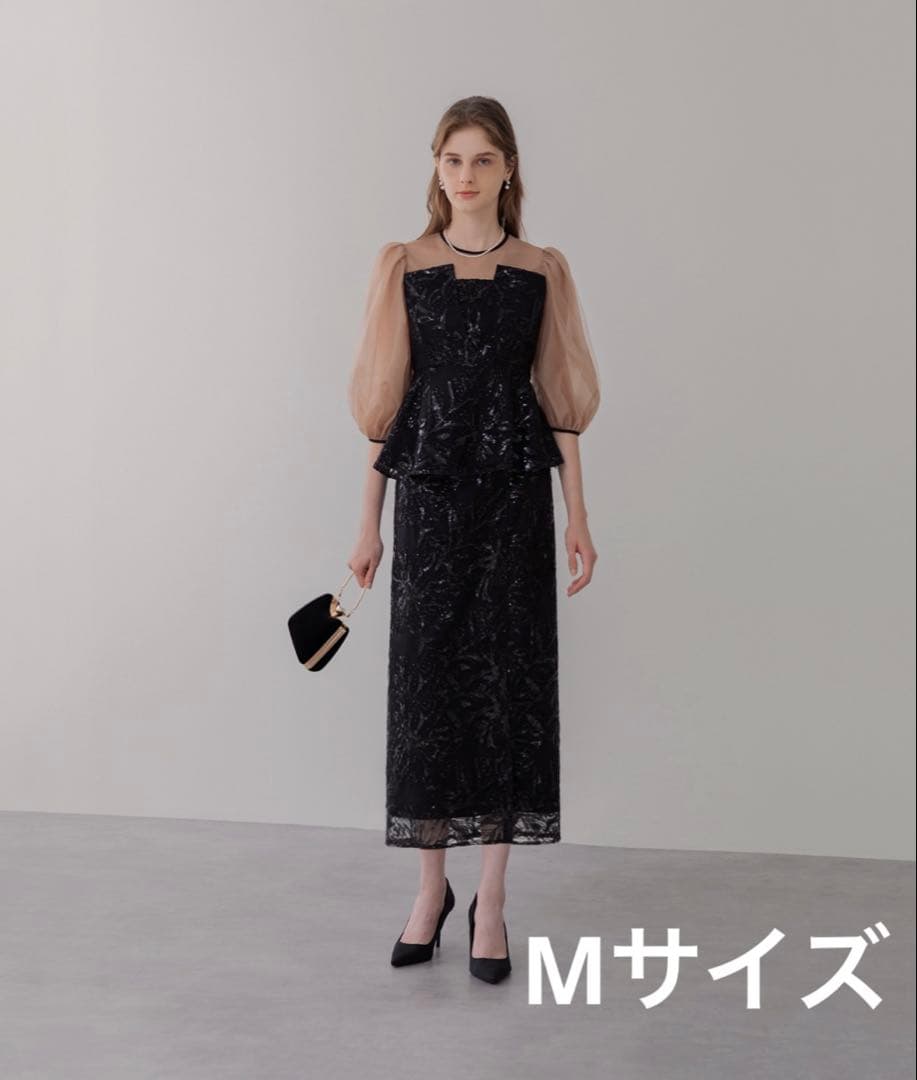 Leja シアーパフスリーブ花柄ドレス 2点セット