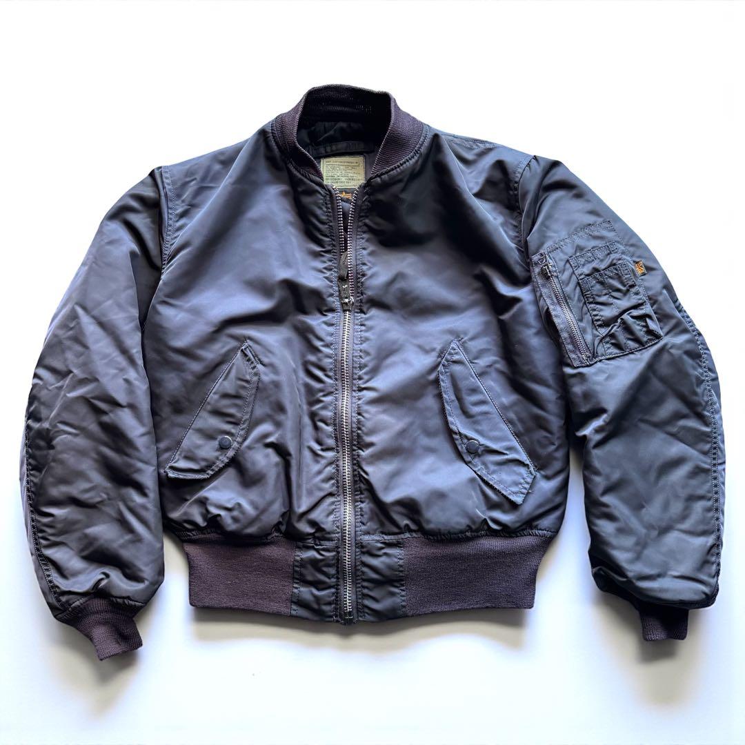 美品 90s USA製 ALPHA MA-1 グランドクルー ネイビー S