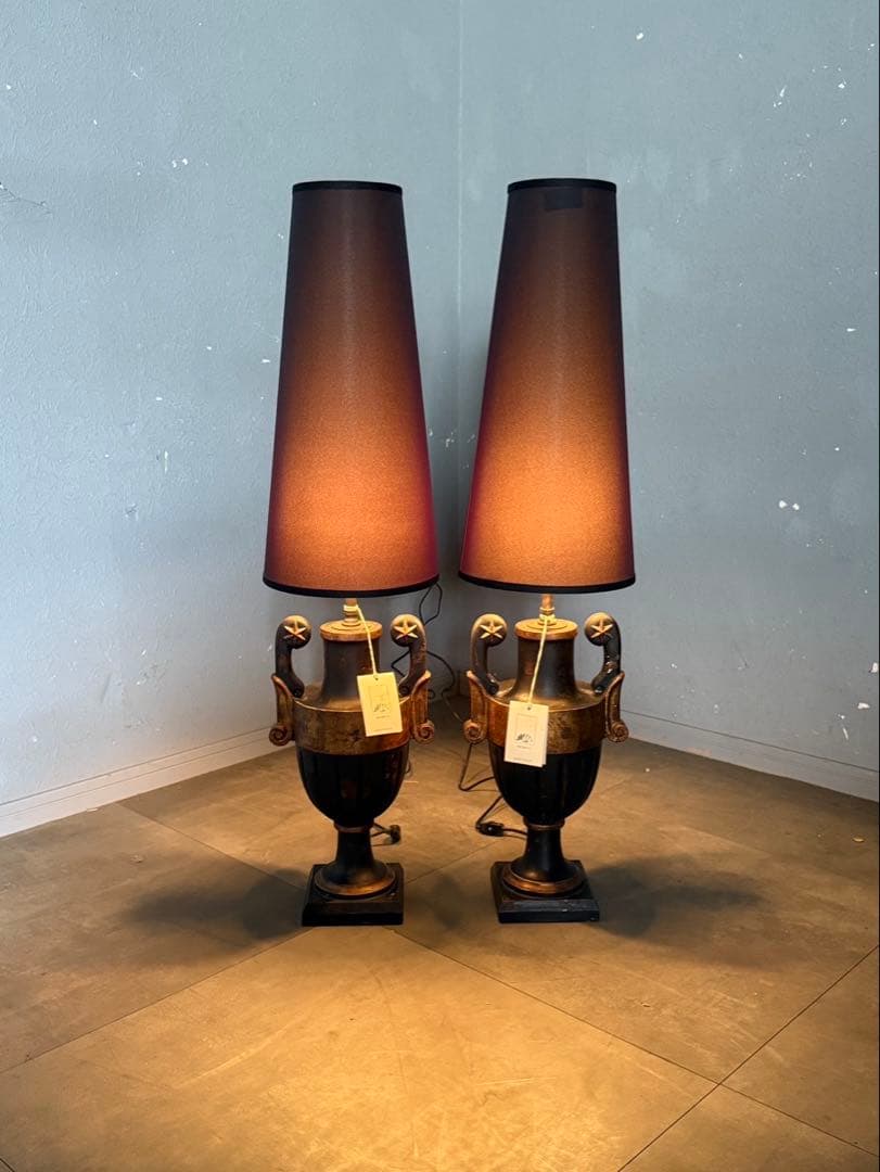 LUME 古典的な黒と金のテーブルランプ2点セット