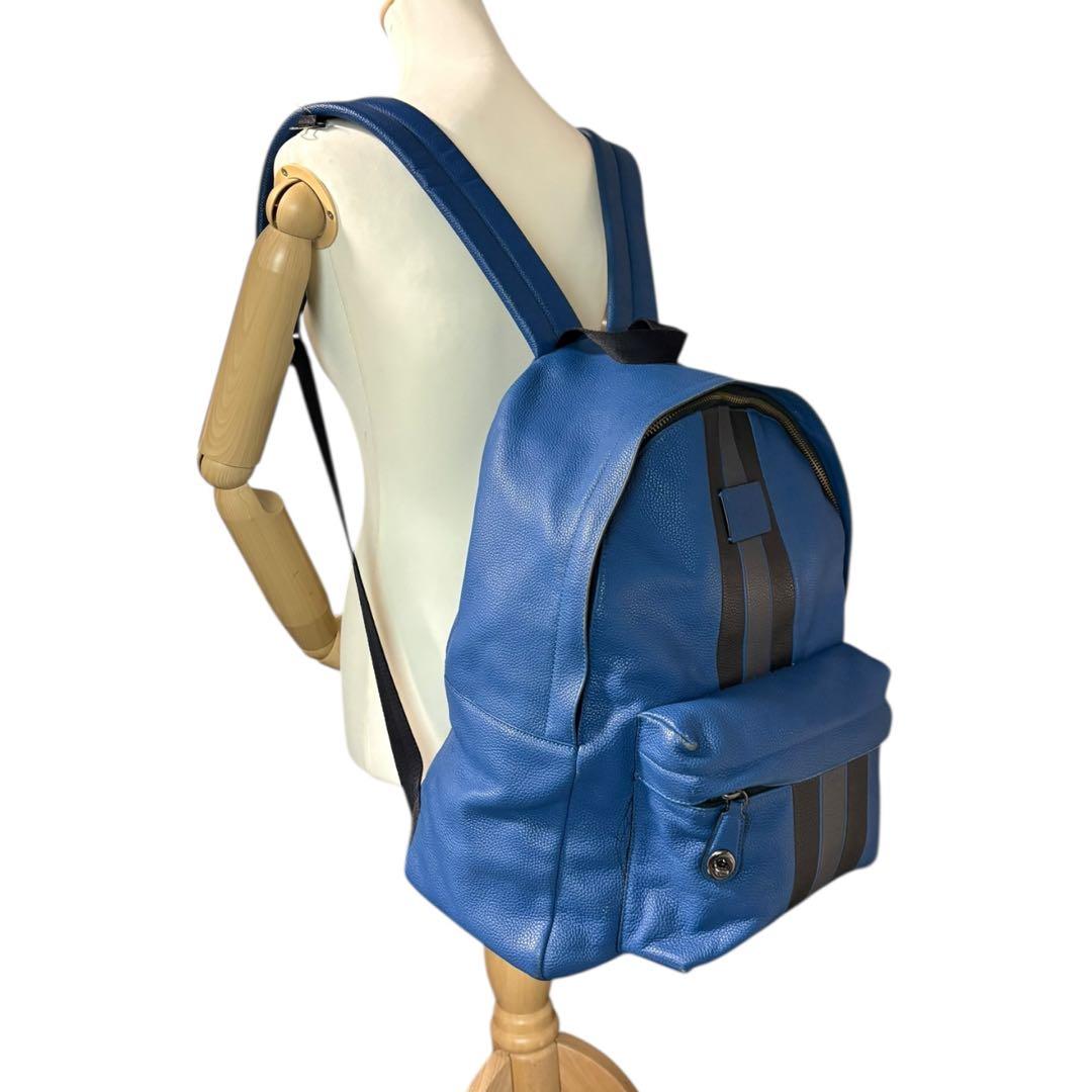 COACH コーチバックパック ヴァーシティー ストライプ青 リュック 大容量