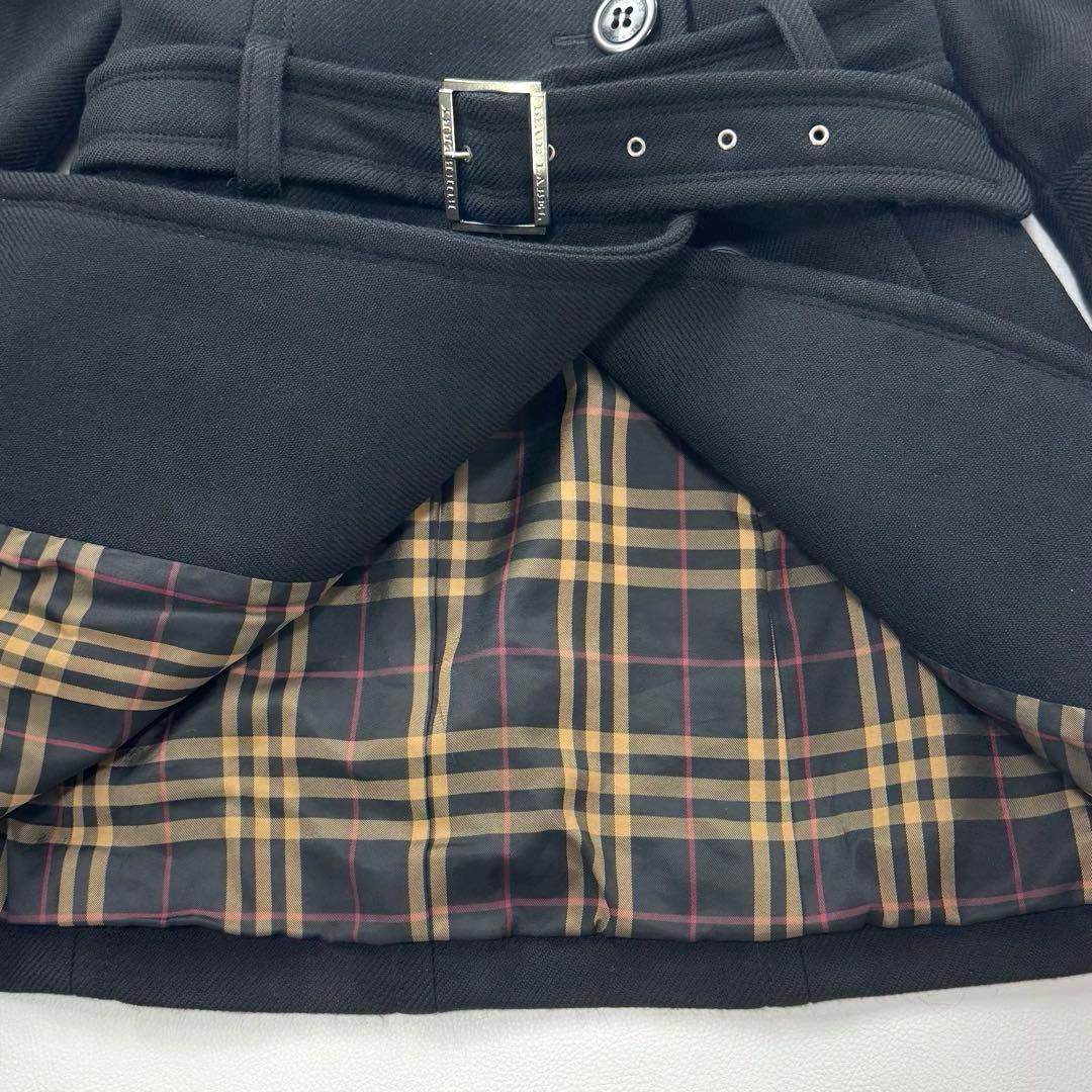 バーバリーブルーレーベル ウールトレンチコート ノバチェック ベルト 刻印 黒