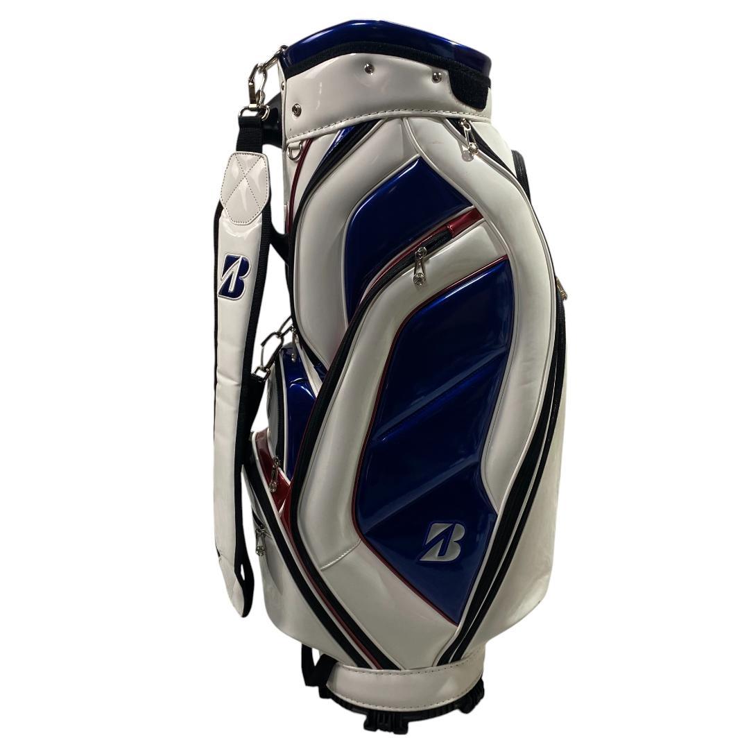 ブリヂストン ゴルフ エナメル キャディバッグ ホワイト ブルー 9型 5分割