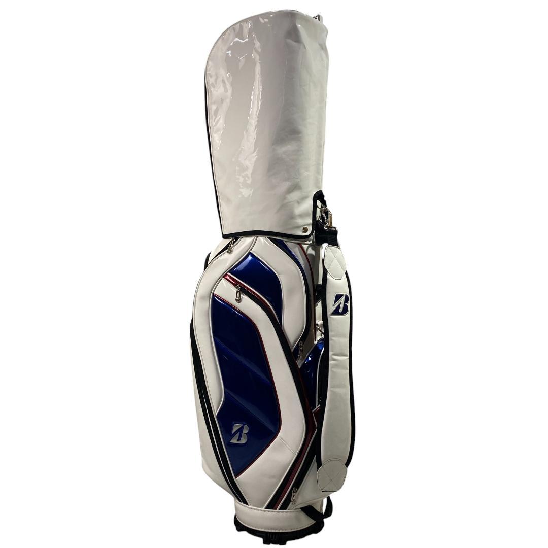 ブリヂストン ゴルフ エナメル キャディバッグ ホワイト ブルー 9型 5分割
