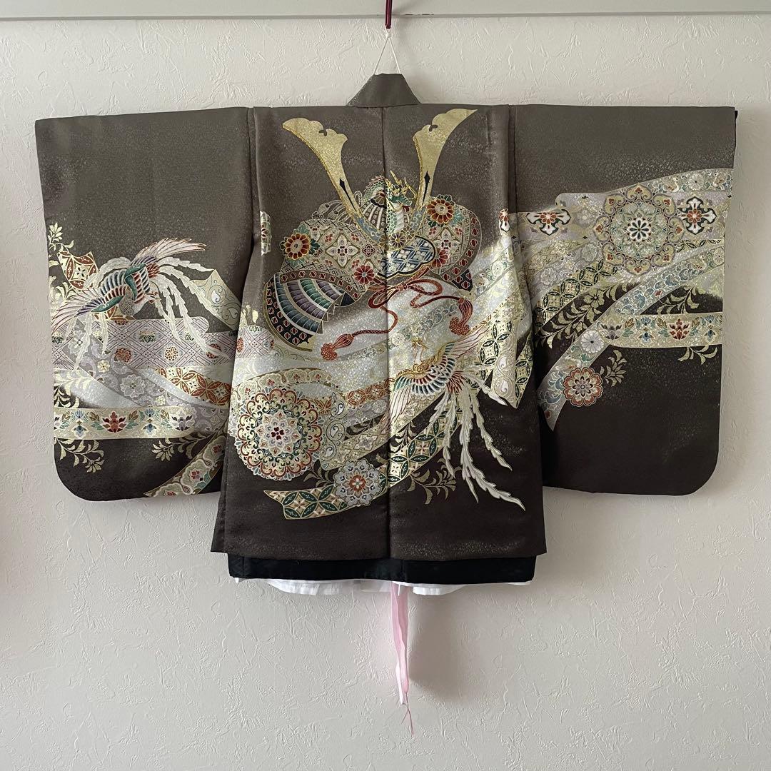 美品　七五三　5歳　羽織　袴セット　グレー色