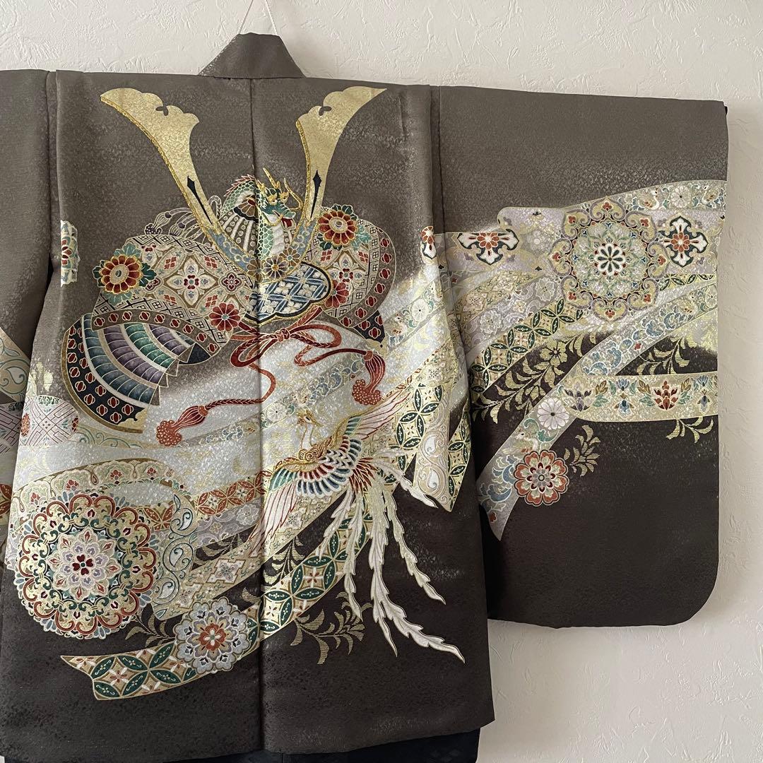 美品　七五三　5歳　羽織　袴セット　グレー色