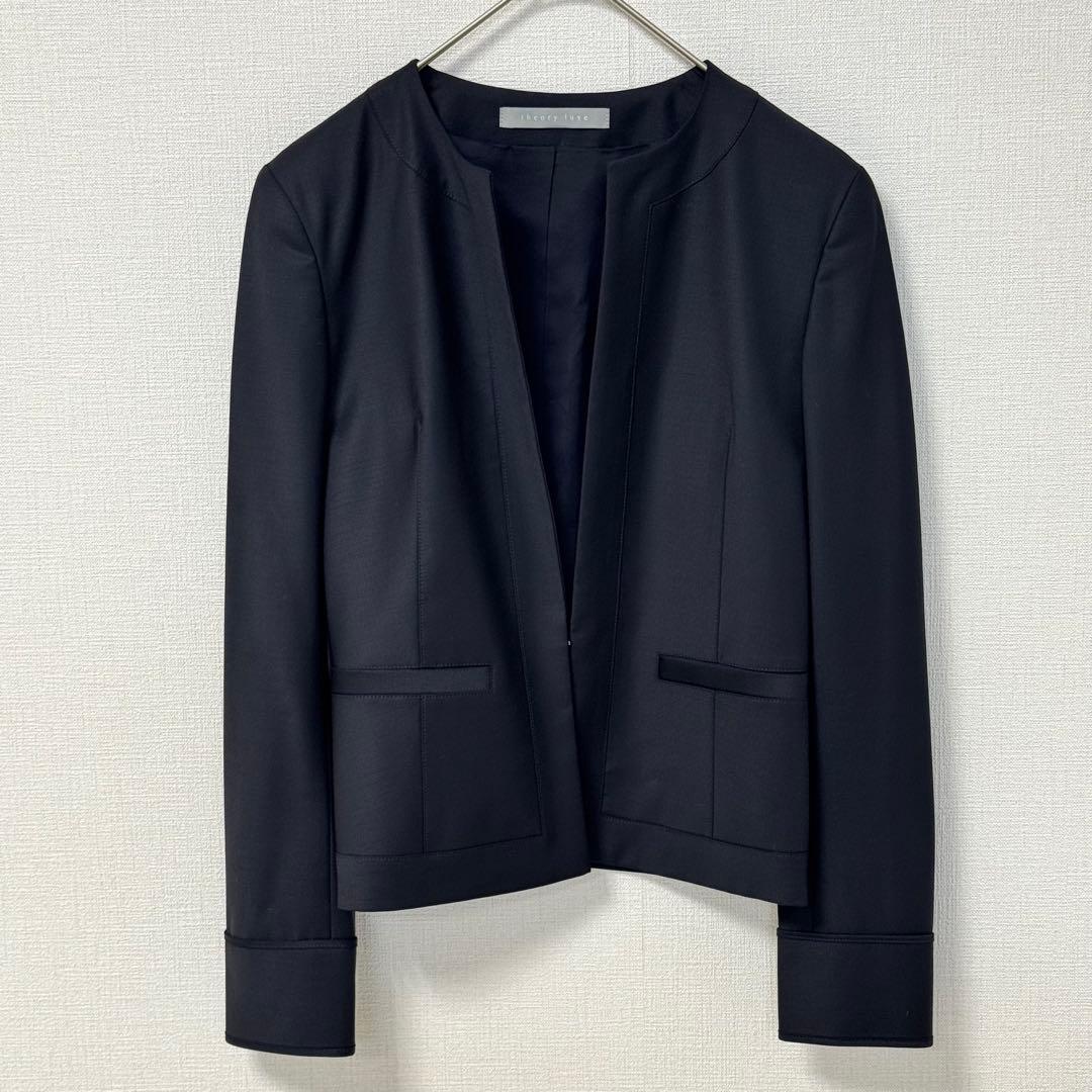 美品 セオリーリュクス Executive Nikkia ノーカラージャケット