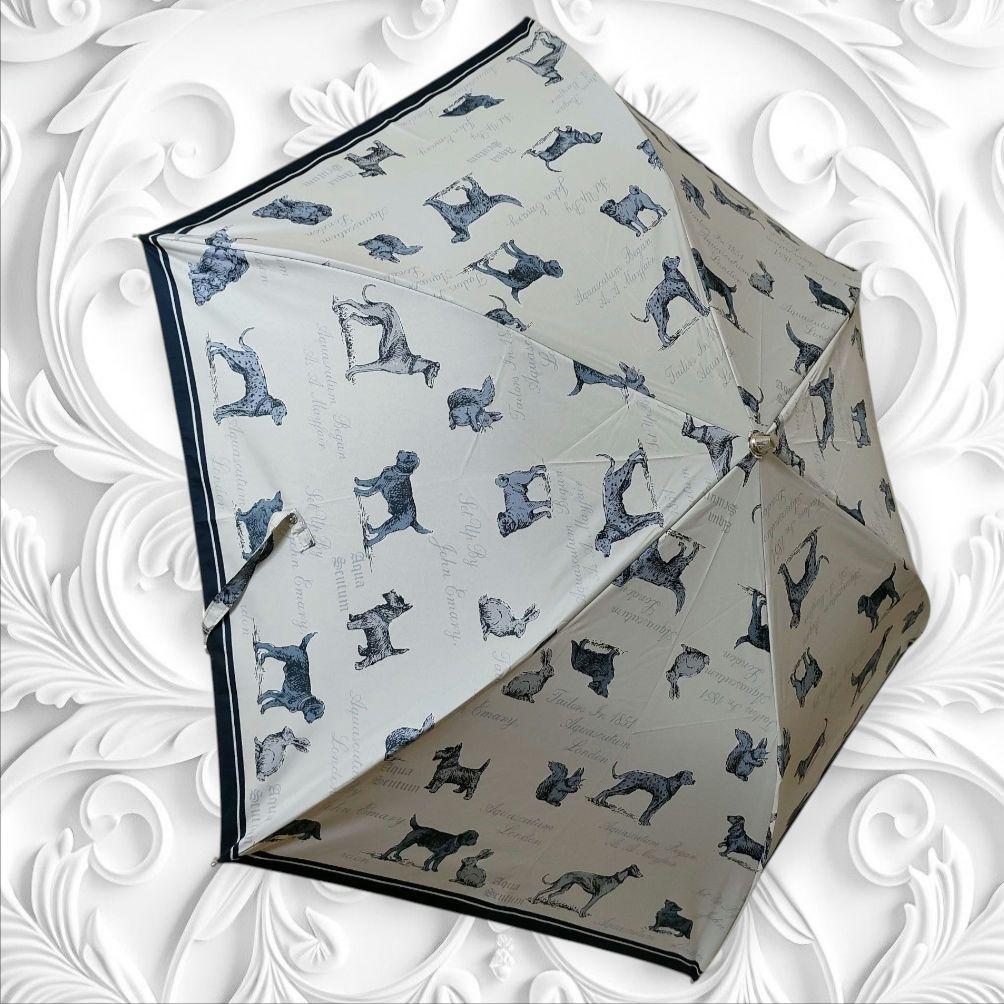 新作 Aquascutum アンティーク犬図鑑 晴雨兼用傘 折りたたみ傘 UV