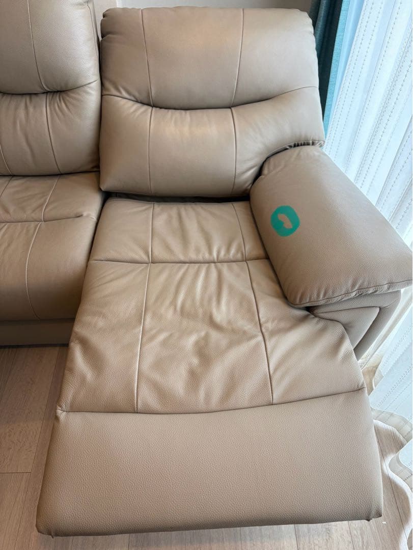 ライトグレー レザー 3人掛け電動リクライニングソファ