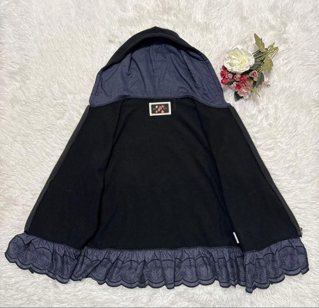 ピンクハウス いちごステッチレース使いパーカー ブラック フード Ｌ