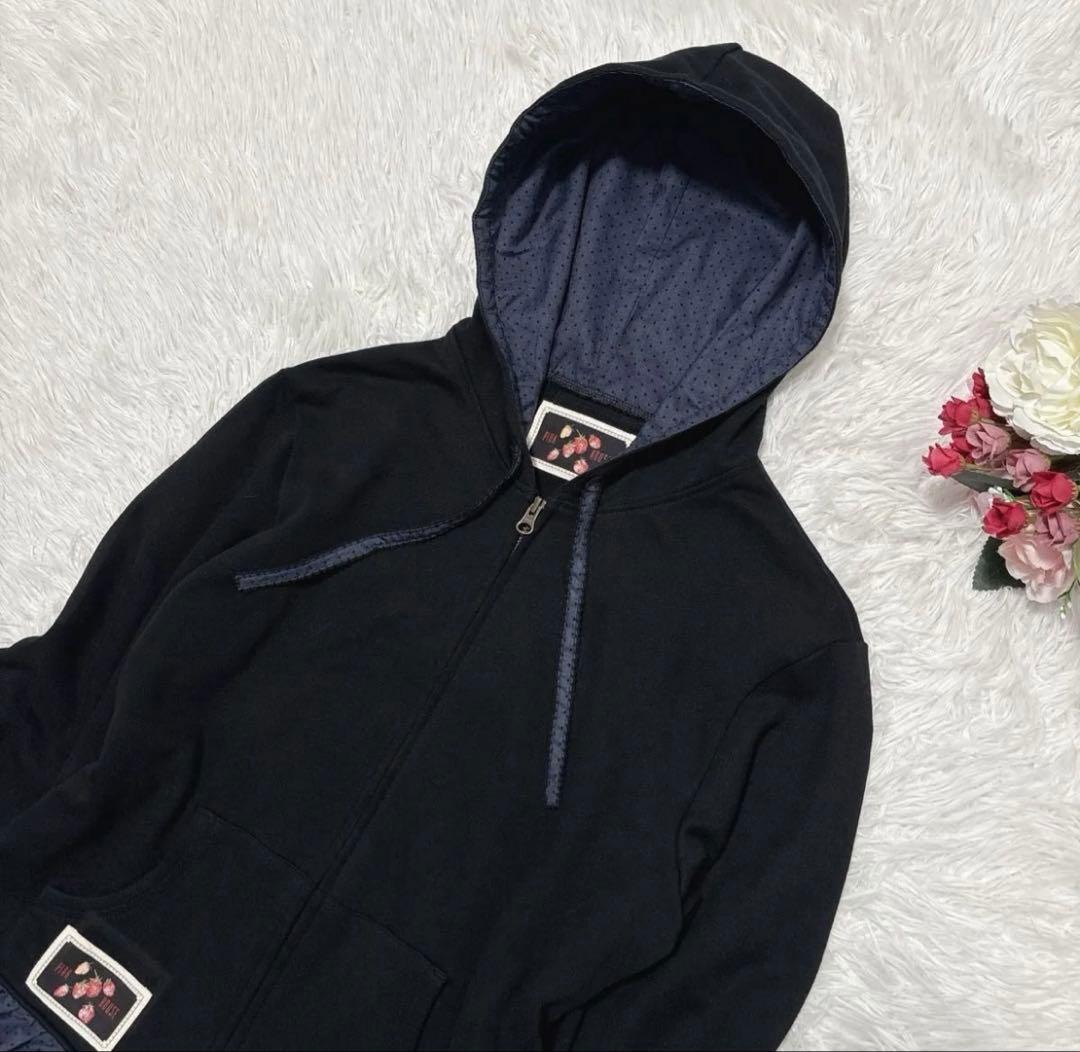 ピンクハウス いちごステッチレース使いパーカー ブラック フード Ｌ