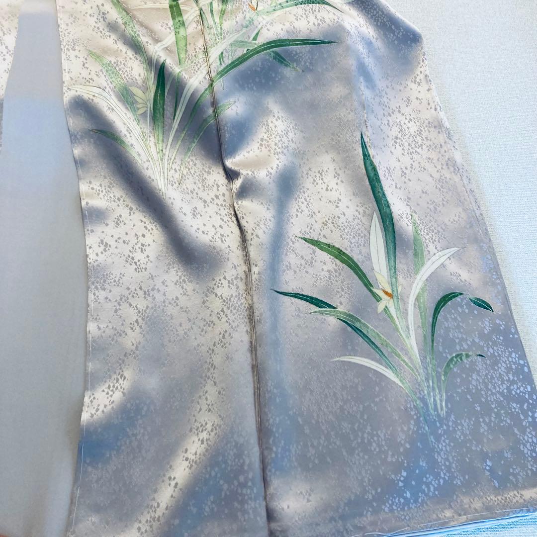 靖 122717宅　綸子　訪問着　袷　水仙　着物