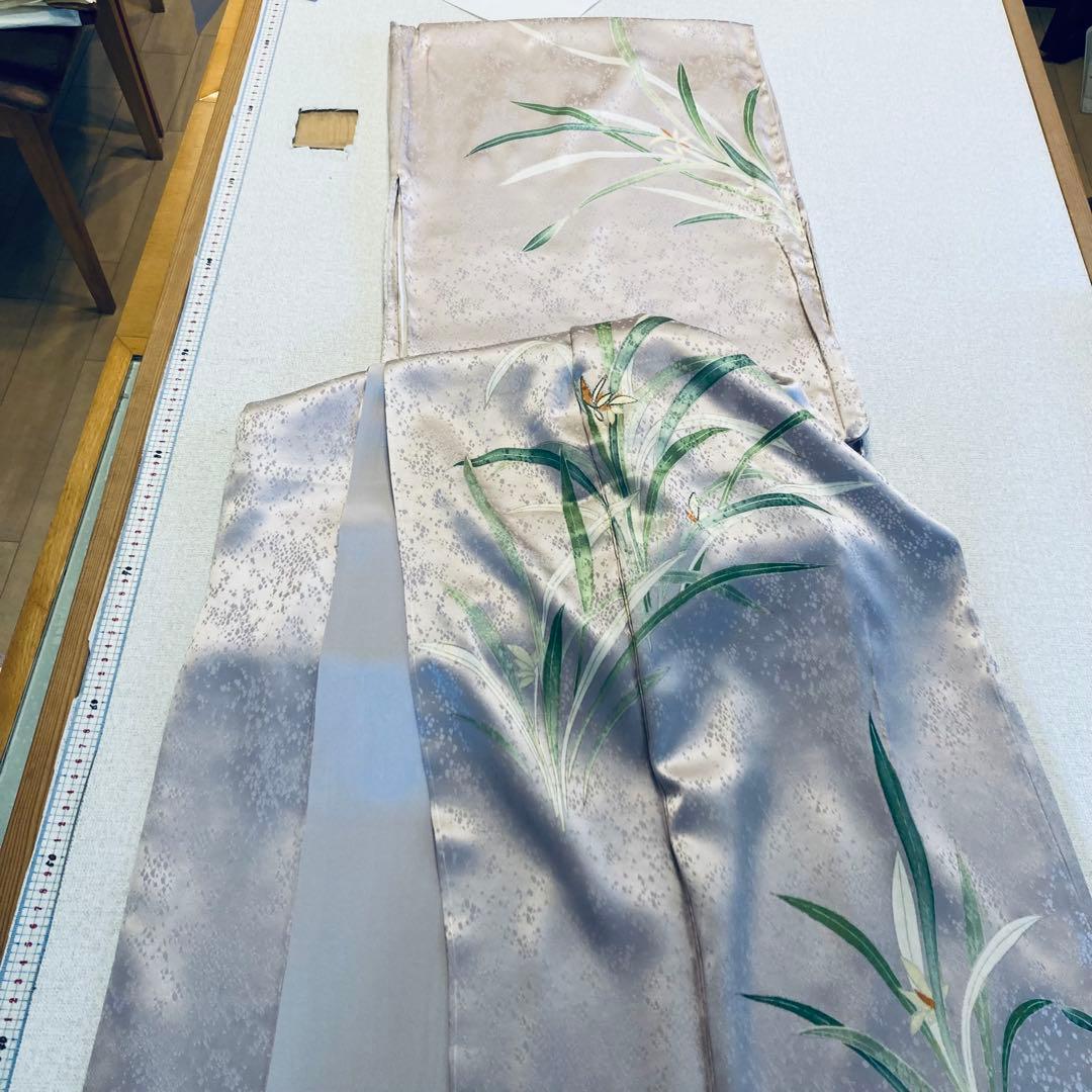 靖 122717宅　綸子　訪問着　袷　水仙　着物