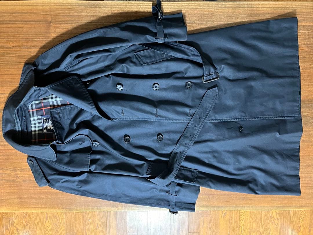 ネイビー トレンチコート チェック裏地