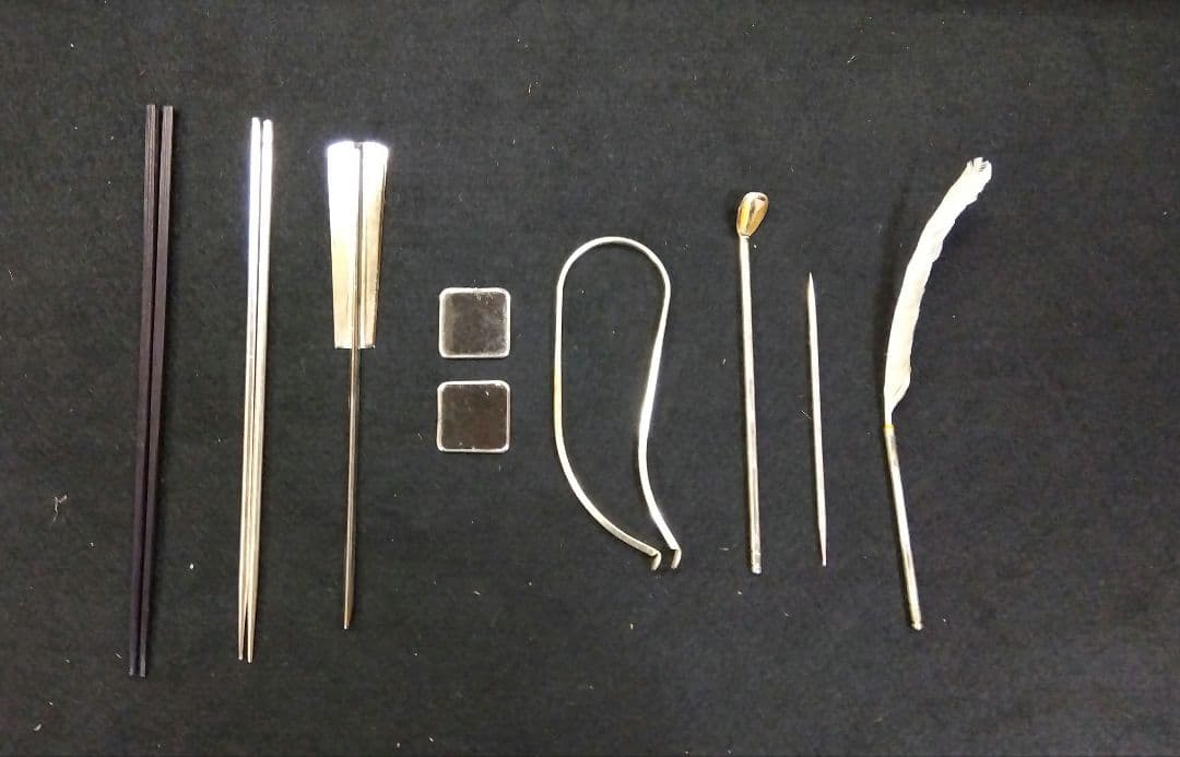 香道具セット 香火箸 灰押 銀葉 銀葉ばさみ 香灰匙 火味見棒 羽根