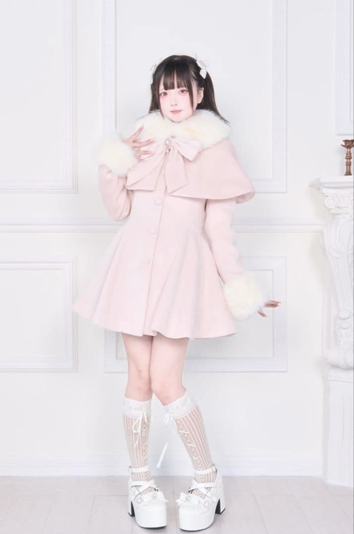 NoGenki ピンク ケープファーフレアコート M 量産型 地雷系