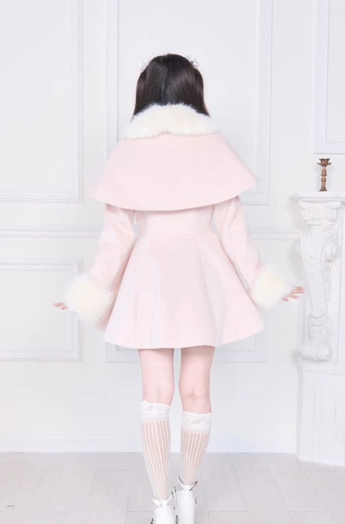 NoGenki ピンク ケープファーフレアコート M 量産型 地雷系