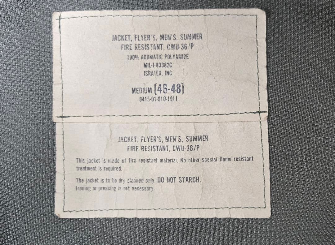 フライトジャケット CWU-36/Ｐ Isratex Mサイズ ノーメックス