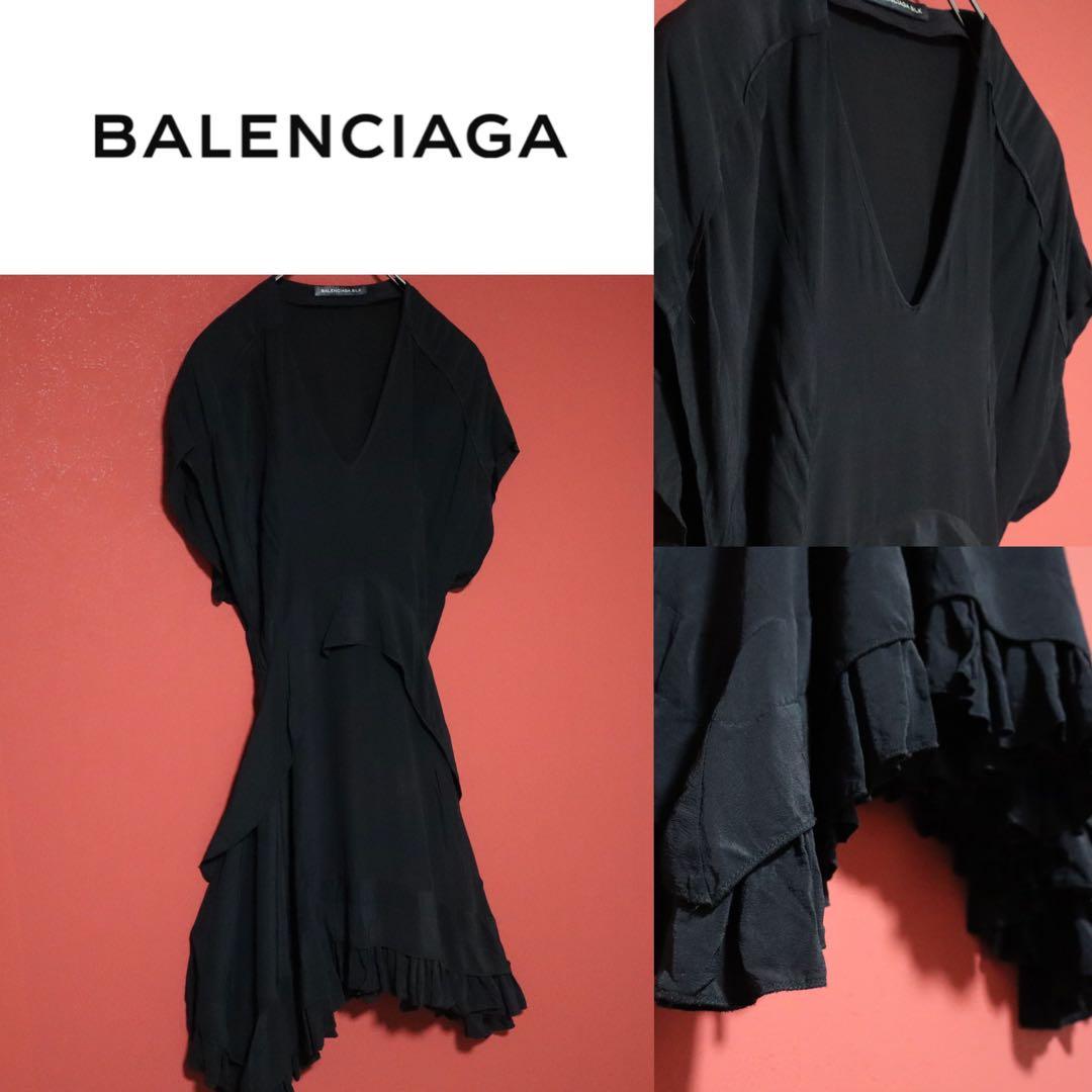 【極美品】BALENCIAGA シルク100％ 変形デザイン ロングワンピース