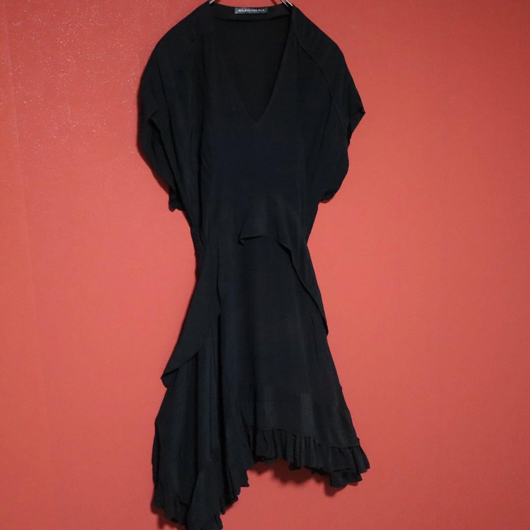 【極美品】BALENCIAGA シルク100％ 変形デザイン ロングワンピース