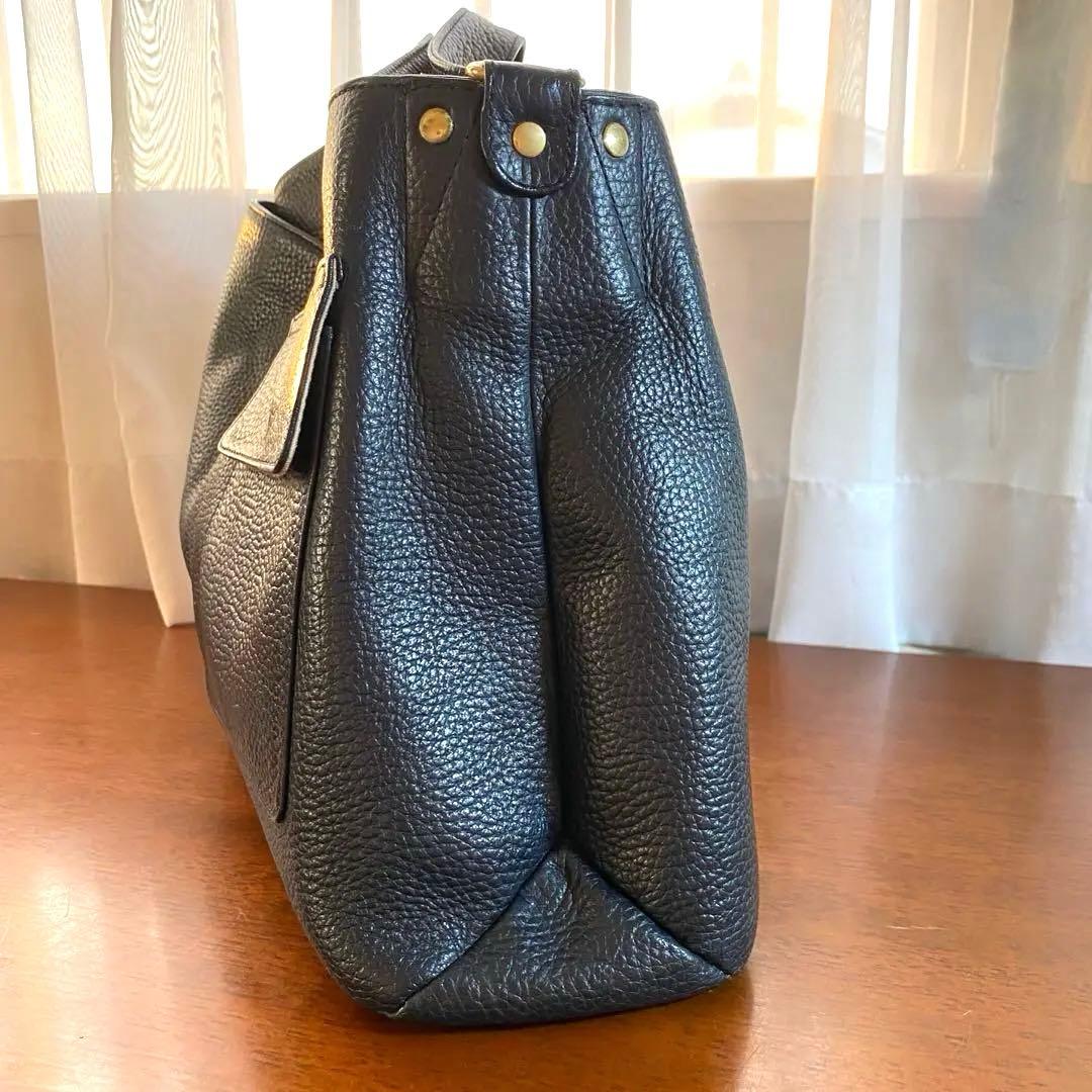 アタオ エルヴィ ショルダーバッグ 2way レザー 黒 シボ A4可能✨美品✨