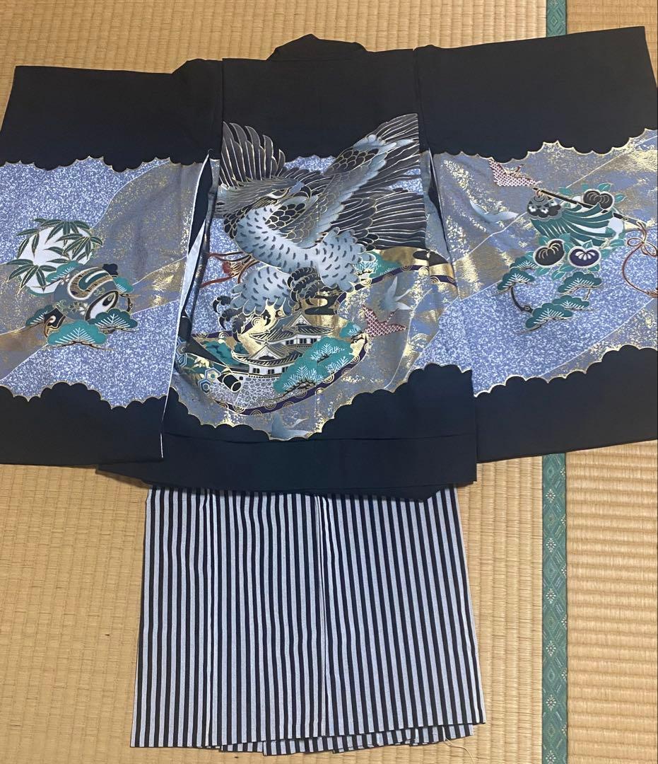 七五三　5歳　男の子セット　着物　袴　羽織 小物　美品　鷹模様