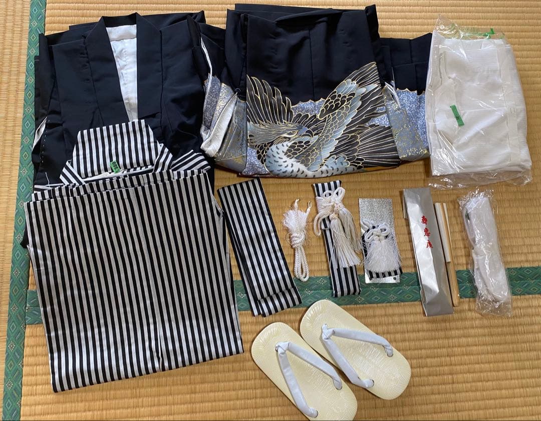 七五三　5歳　男の子セット　着物　袴　羽織 小物　美品　鷹模様