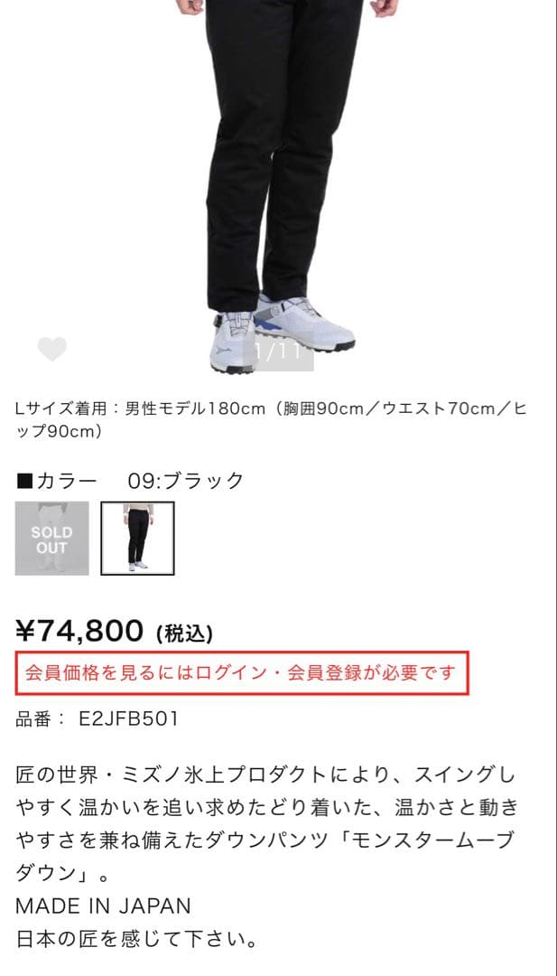 数量限定／吸湿発熱ブレスサーモモンスタームーブダウンハイブリッドパンツ　Lサイズ