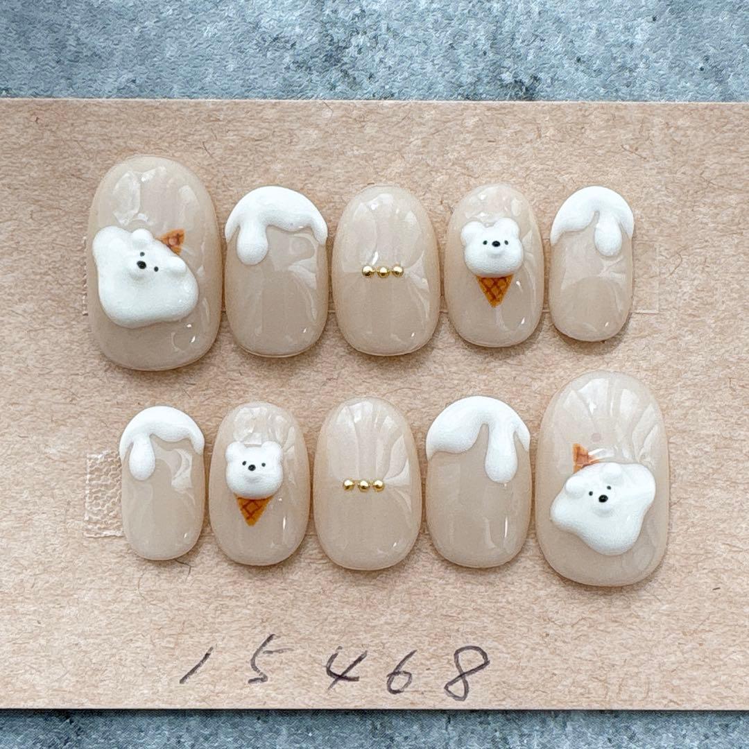 ネイルチップニュアンスクッキーひょっこりくまカフェラテ945