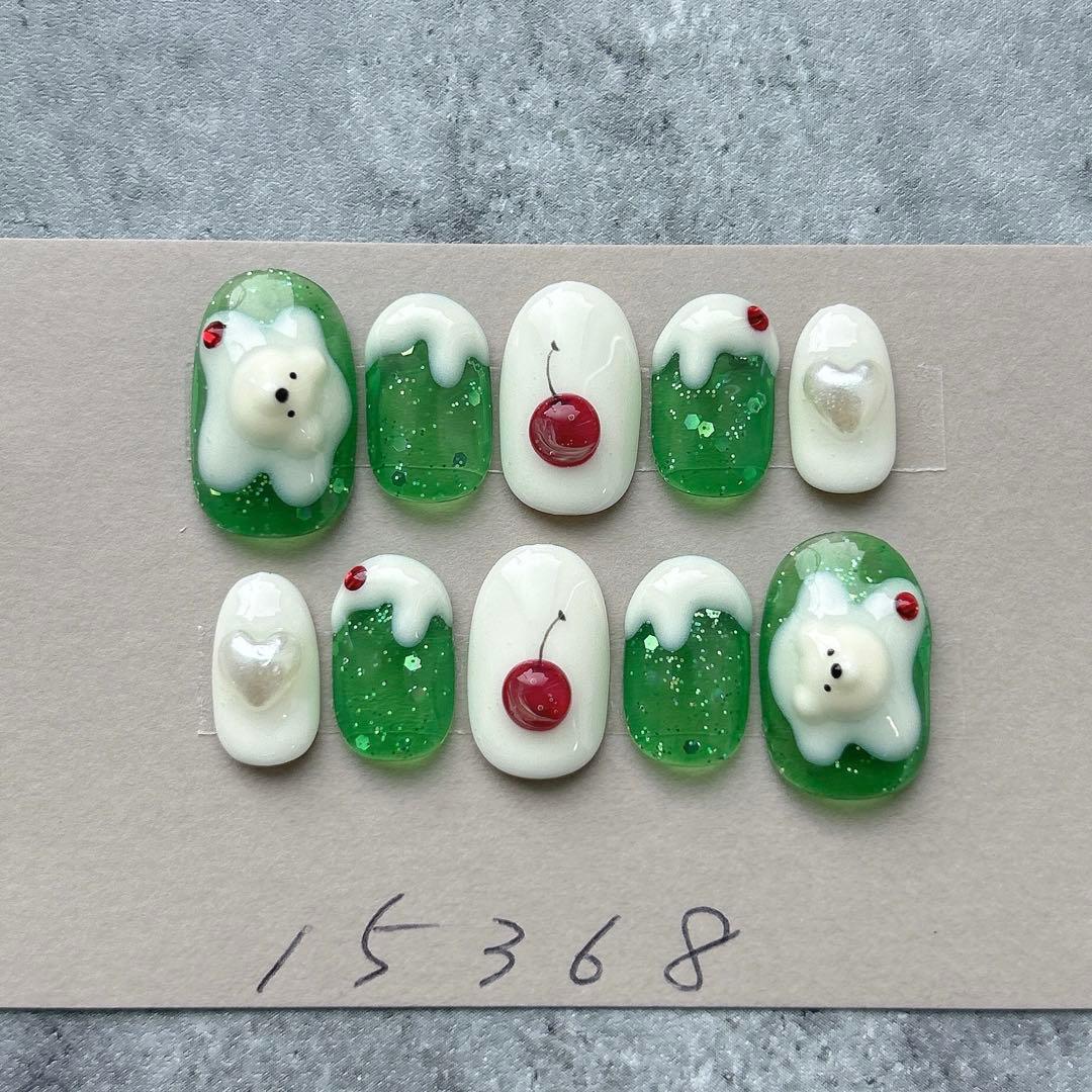 ネイルチップニュアンスクッキーひょっこりくまカフェラテ945