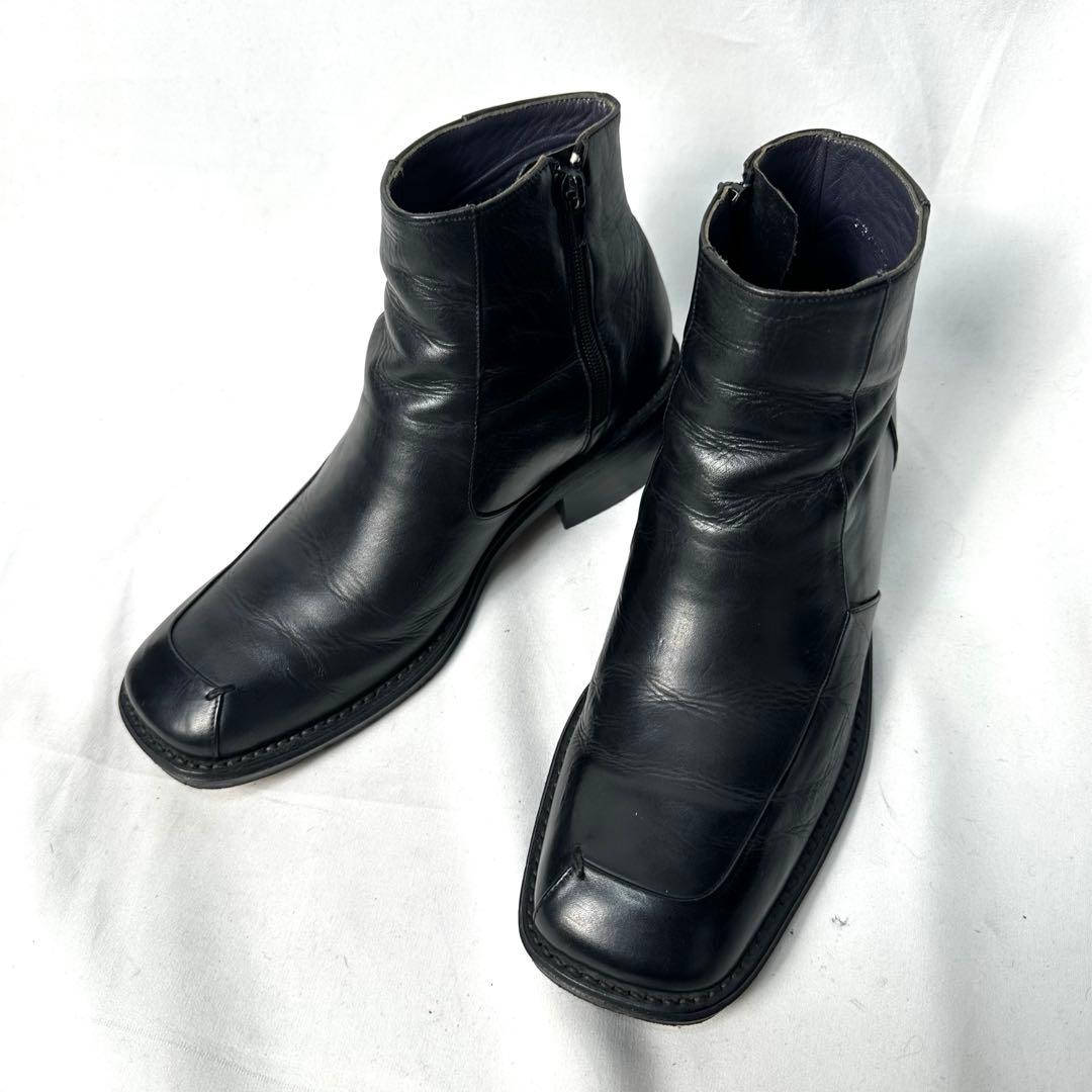 alfredobannister スクエアトゥ サイドジップ ヒールブーツ