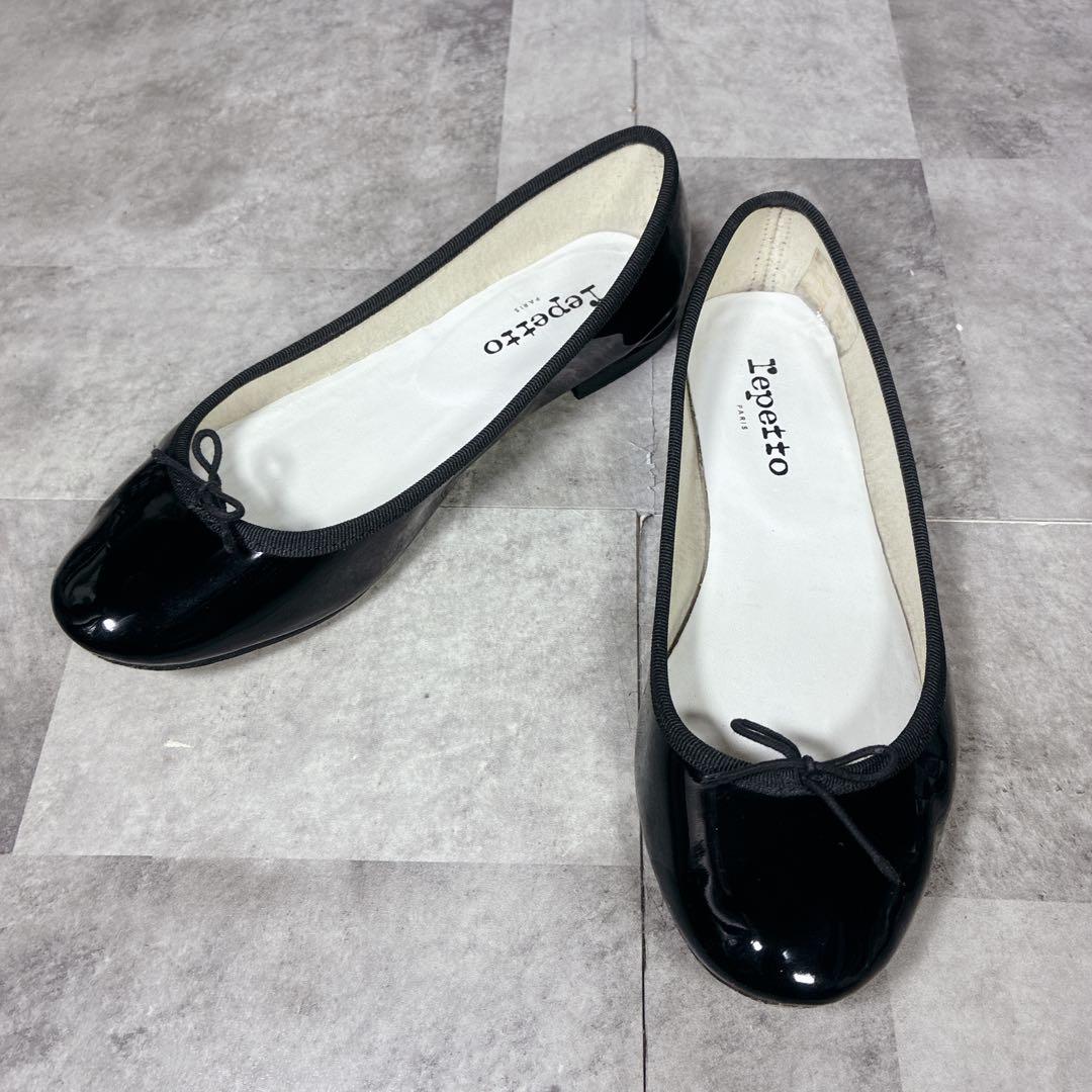 【良品】✨repetto バレエシューズ　フラットパンプス　エナメルBK 37