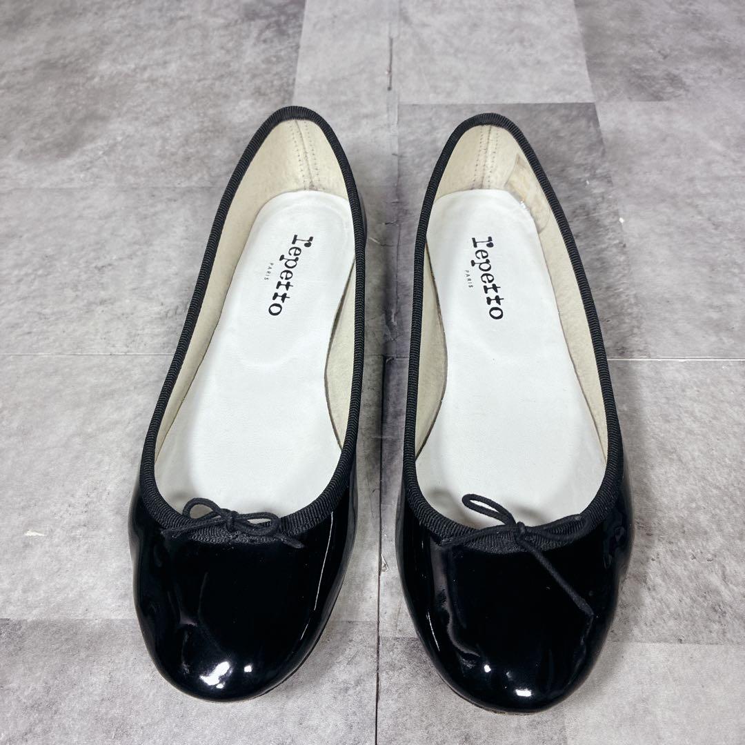 【良品】✨repetto バレエシューズ　フラットパンプス　エナメルBK 37
