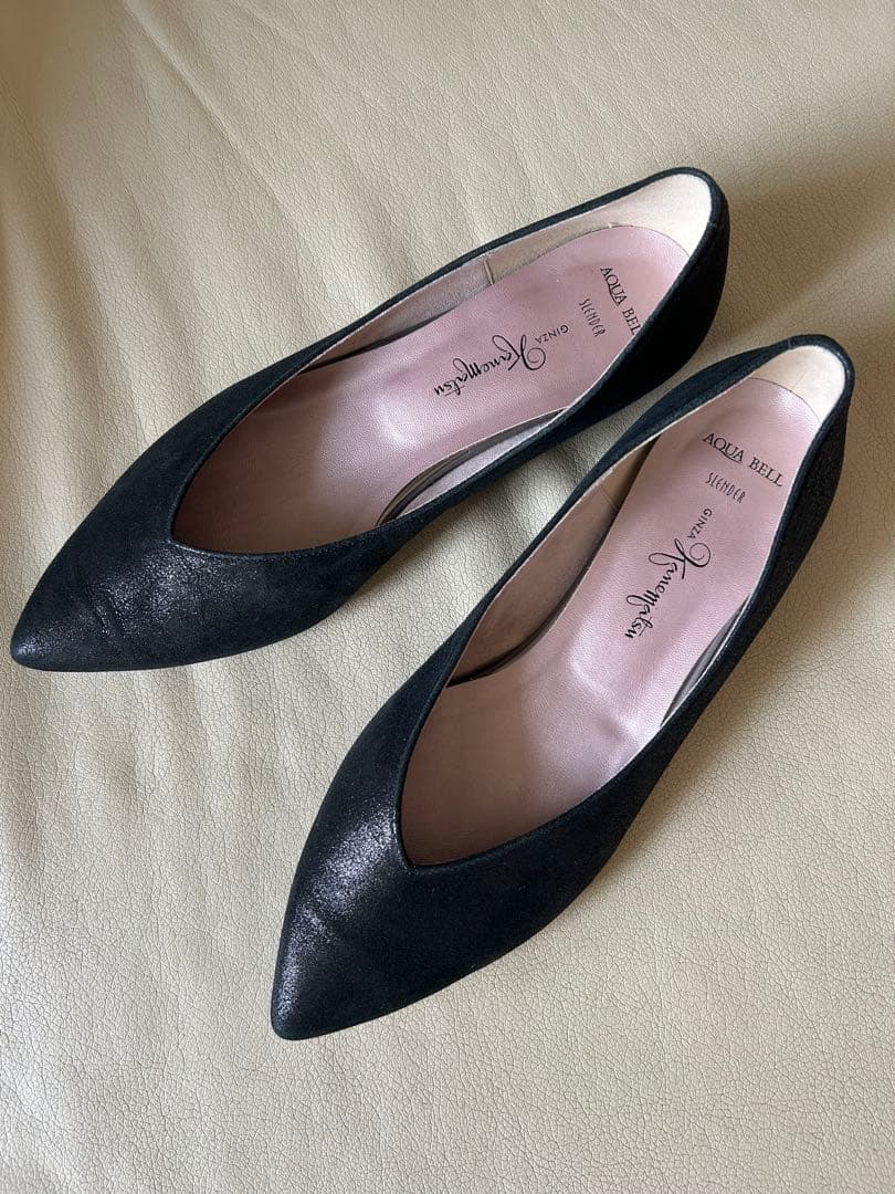 未使用銀座かねまつ フラットシューズ Vカット定価21,000円 24.5cm