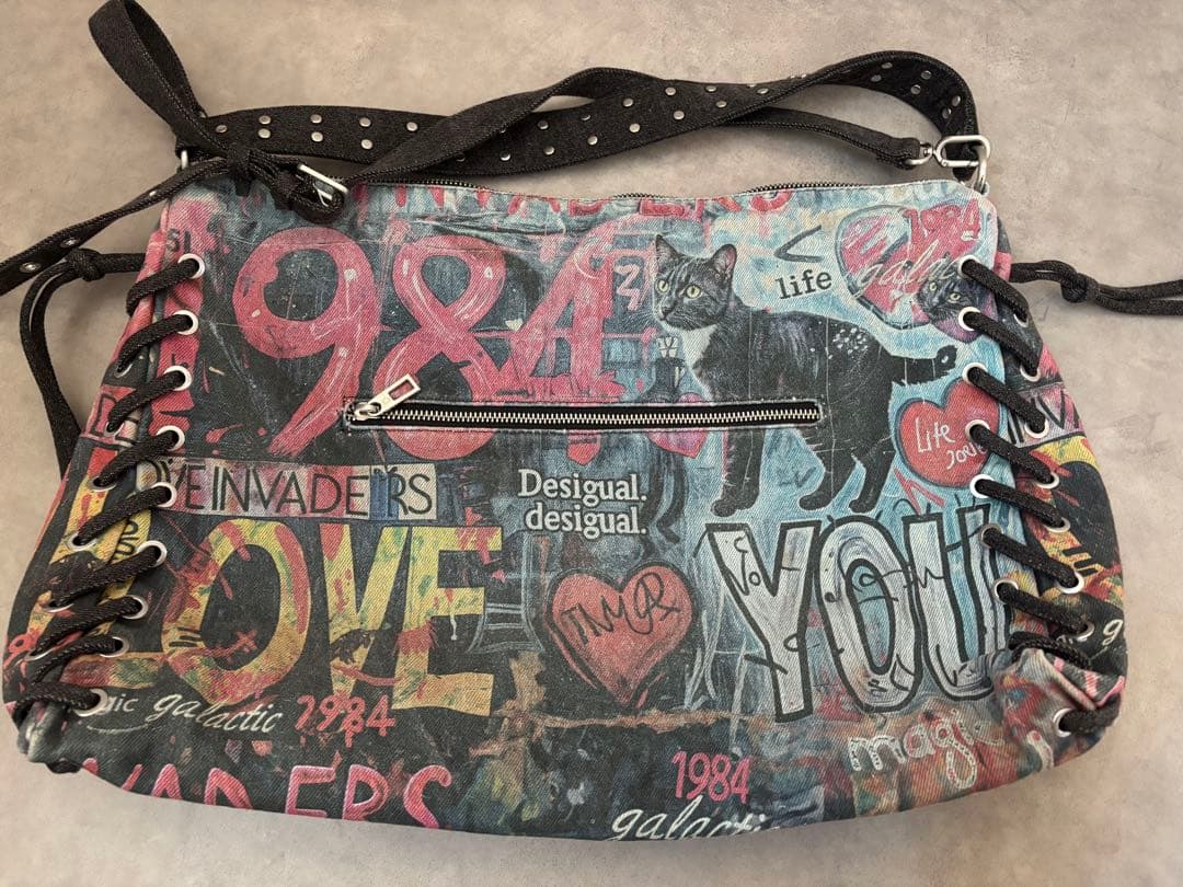 desigualミディアムグラフィティバッグ デニムショルダーバッグ
