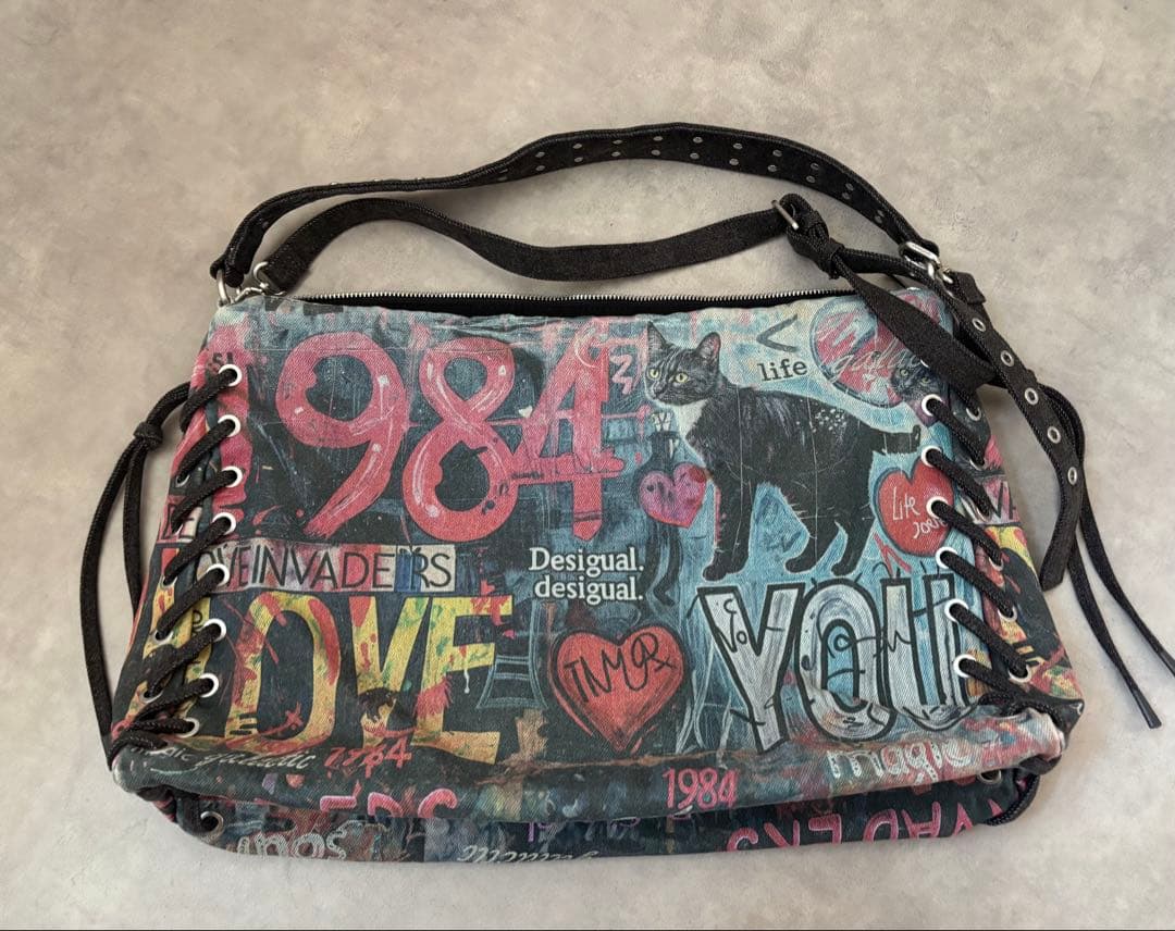 desigualミディアムグラフィティバッグ デニムショルダーバッグ