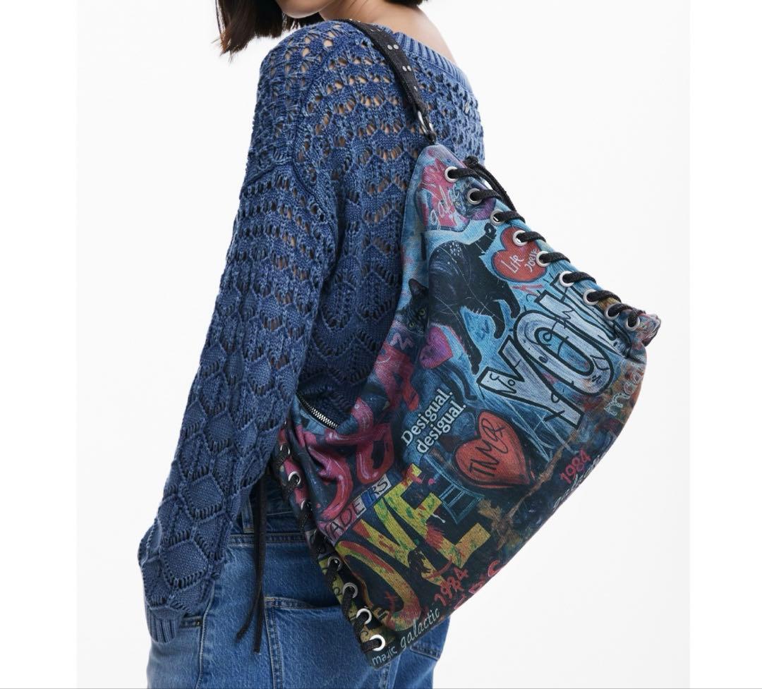 desigualミディアムグラフィティバッグ デニムショルダーバッグ