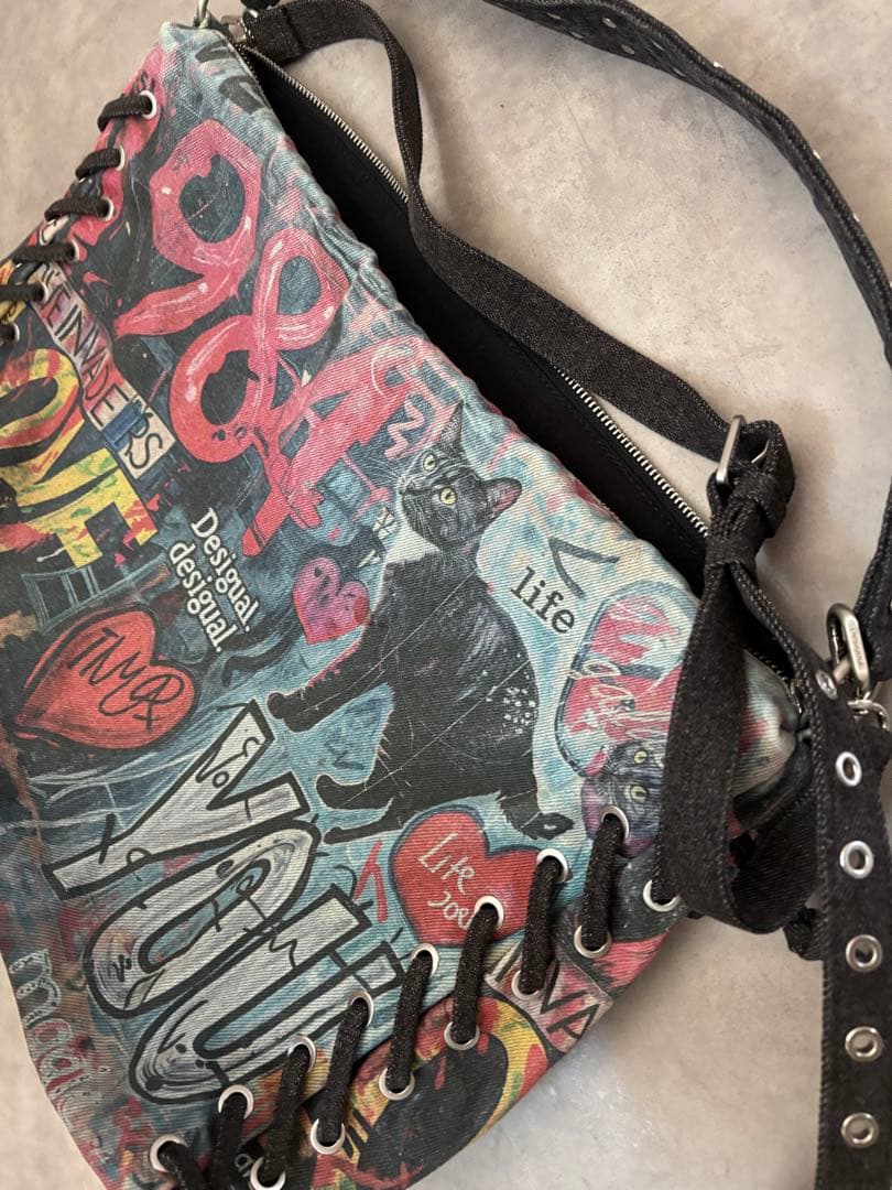 desigualミディアムグラフィティバッグ デニムショルダーバッグ