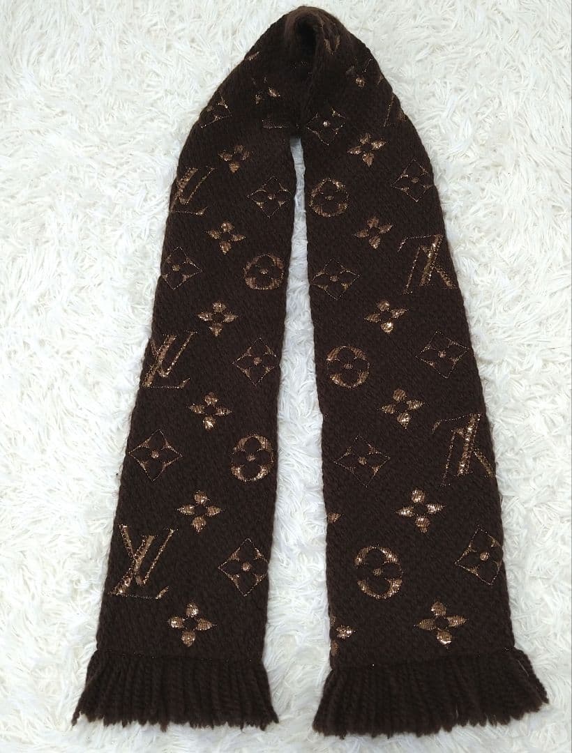 LOUIS VUITTONルイヴィトン国内正規ロゴマニアモノグラムマフラーマロン