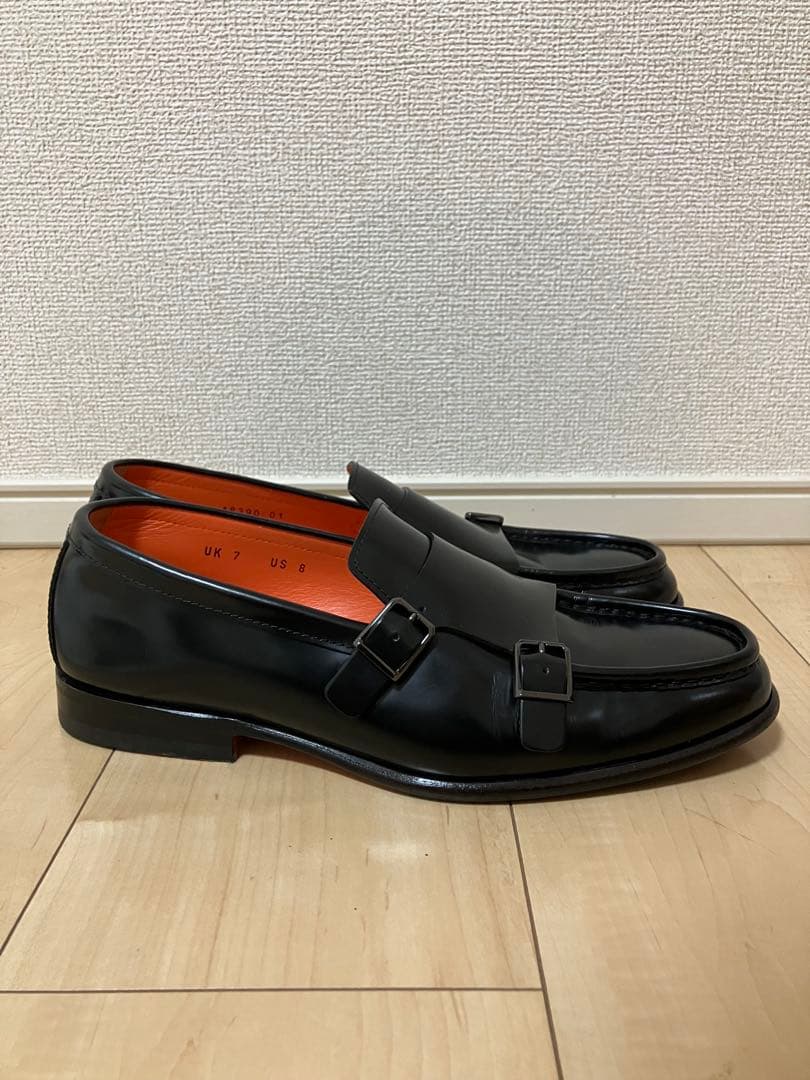 Santoni サントーニ ダブルモンクストラップ ローファー UK7 ブラック