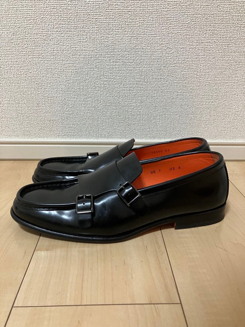 Santoni サントーニ ダブルモンクストラップ ローファー UK7 ブラック