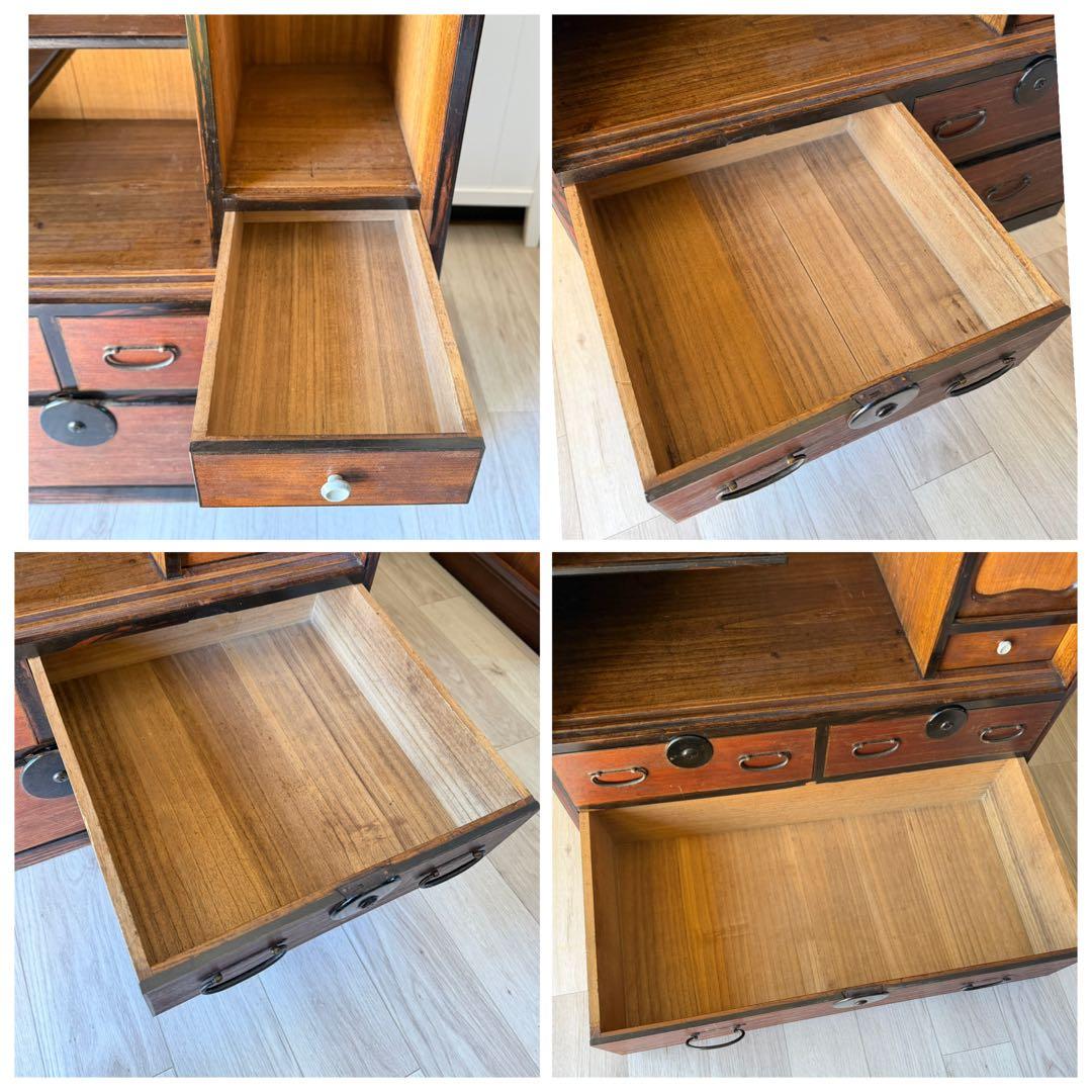 水屋箪笥 茶箪笥 飾り棚 レトロ 木製 古家具 和箪笥 アンティーク家具 桐 漆