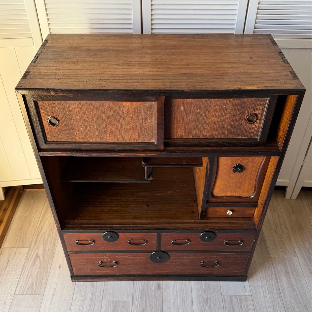 水屋箪笥 茶箪笥 飾り棚 レトロ 木製 古家具 和箪笥 アンティーク家具 桐 漆