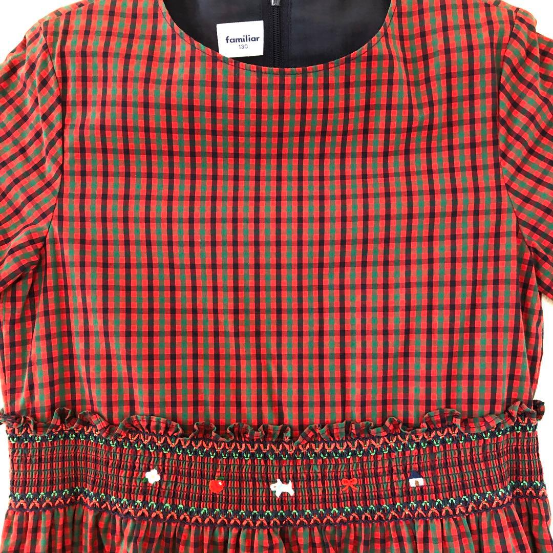ファミリア ワンピース 130センチ 赤系チェック